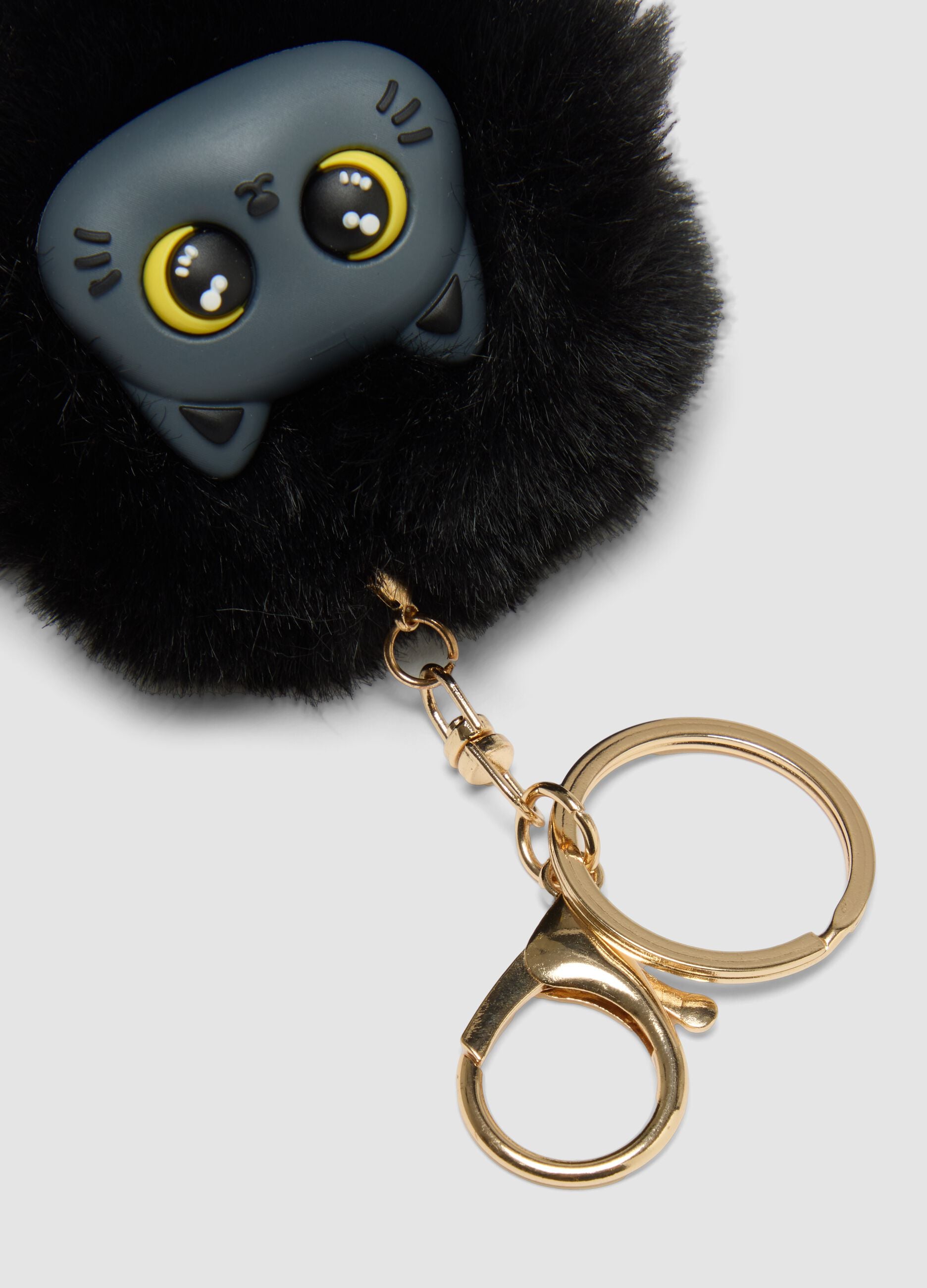 Portachiavi nero con pompon e gattino per bambina