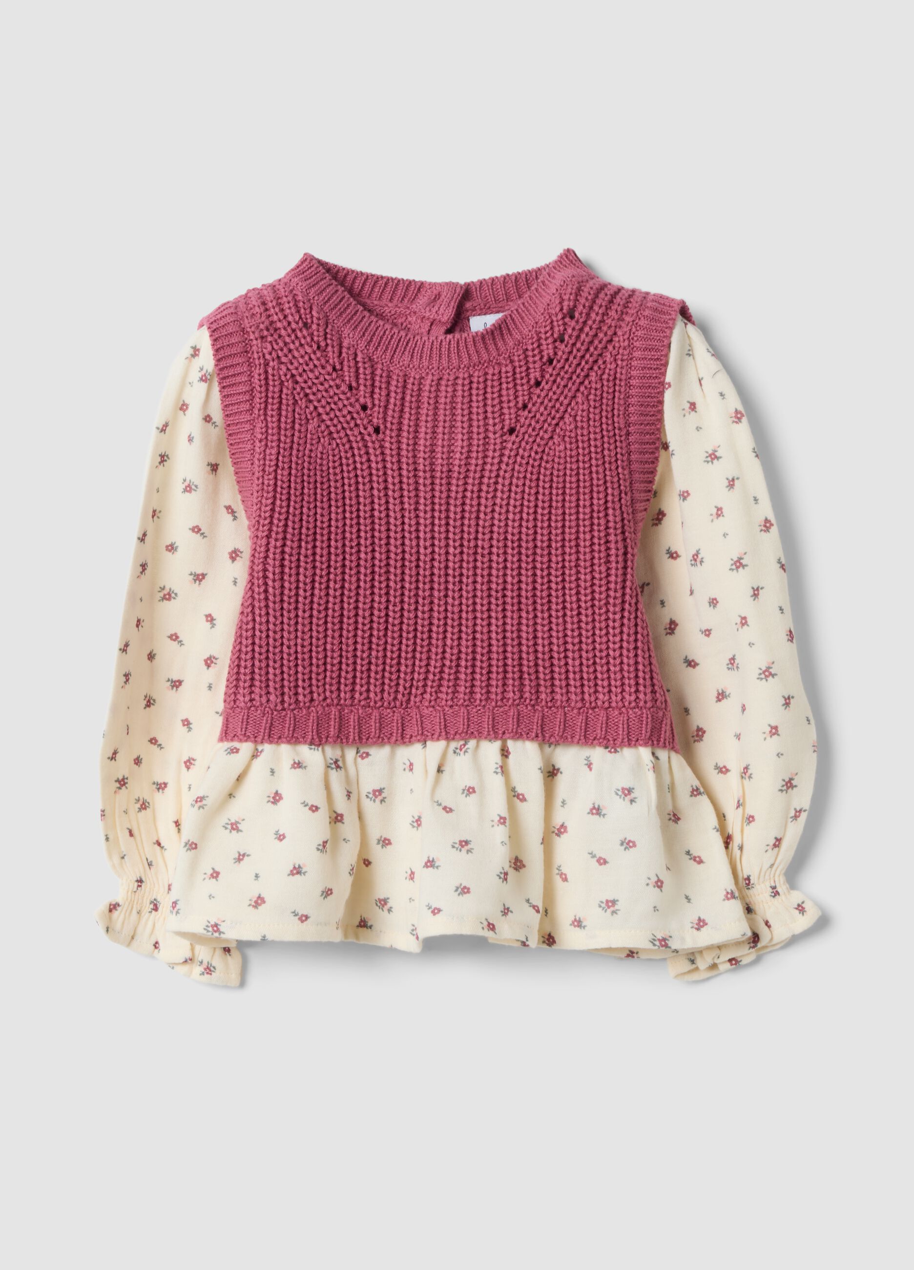 Maglia rosa girocollo in misto viscosa e cotone