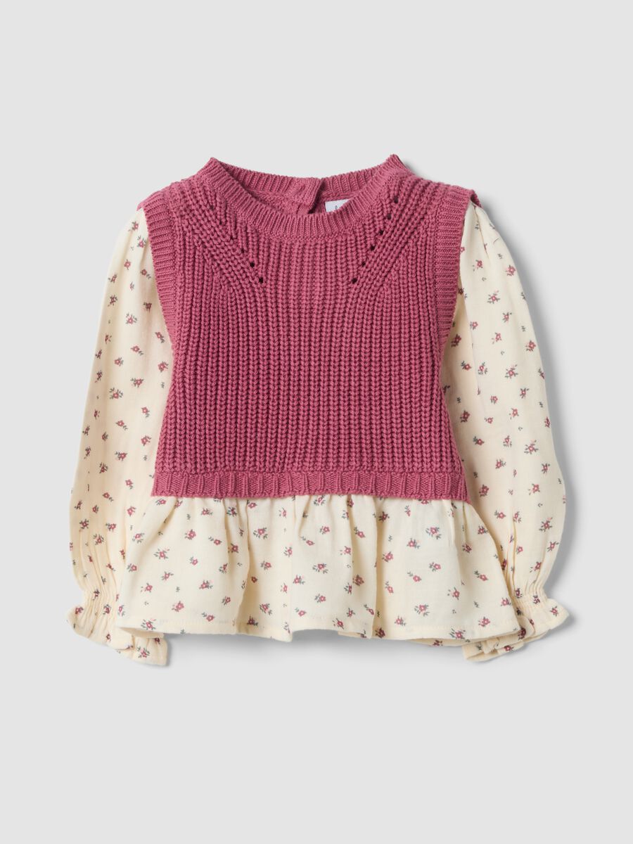 Maglia rosa girocollo in misto viscosa e cotone_0