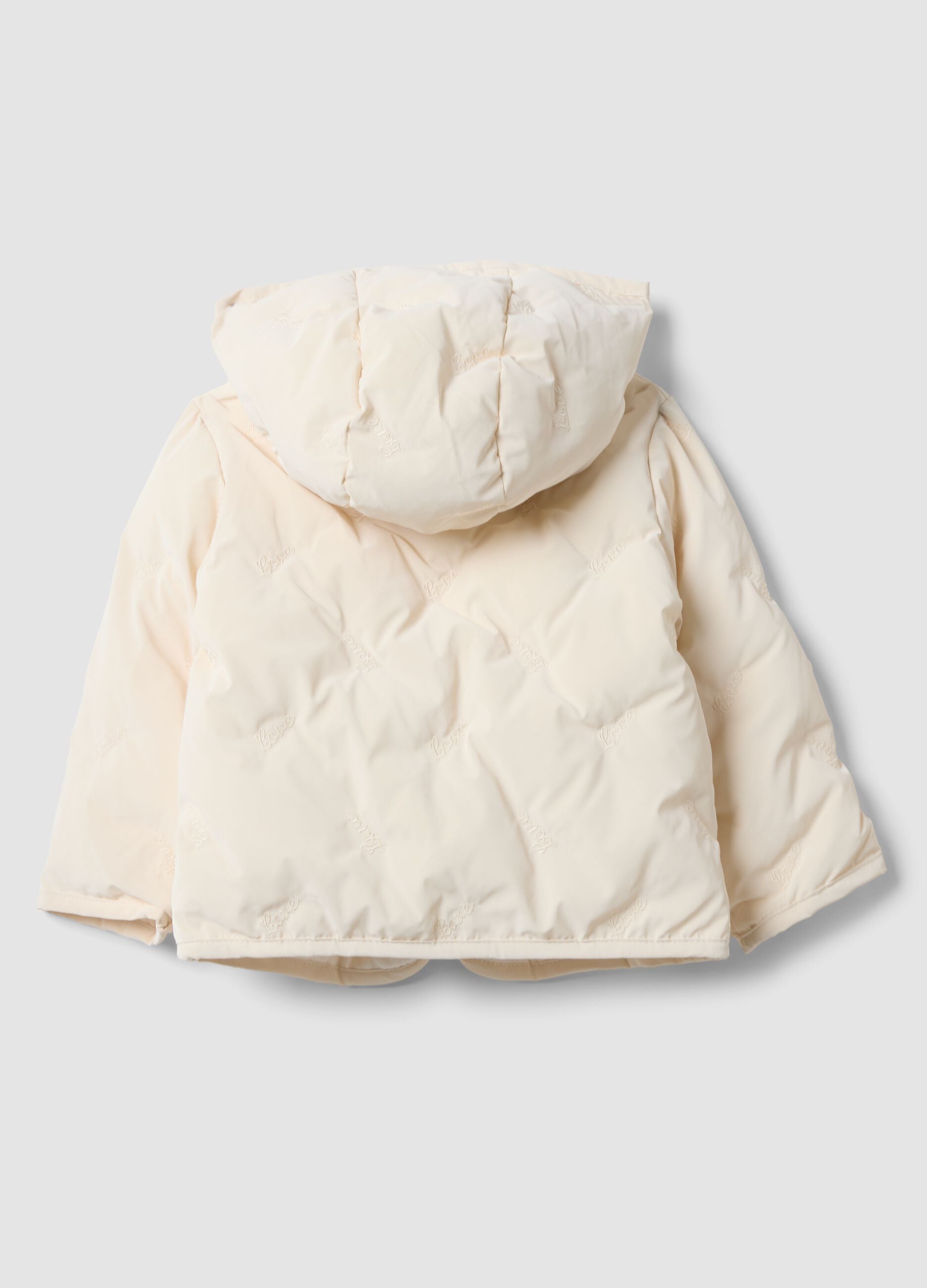 Beige padded hooded zip-up jacket for baby girl