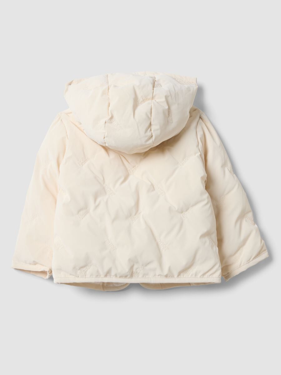 Beige padded hooded zip-up jacket for baby girl_1