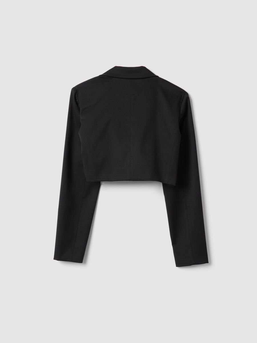 Girls' black cropped blazer, regular fit_1