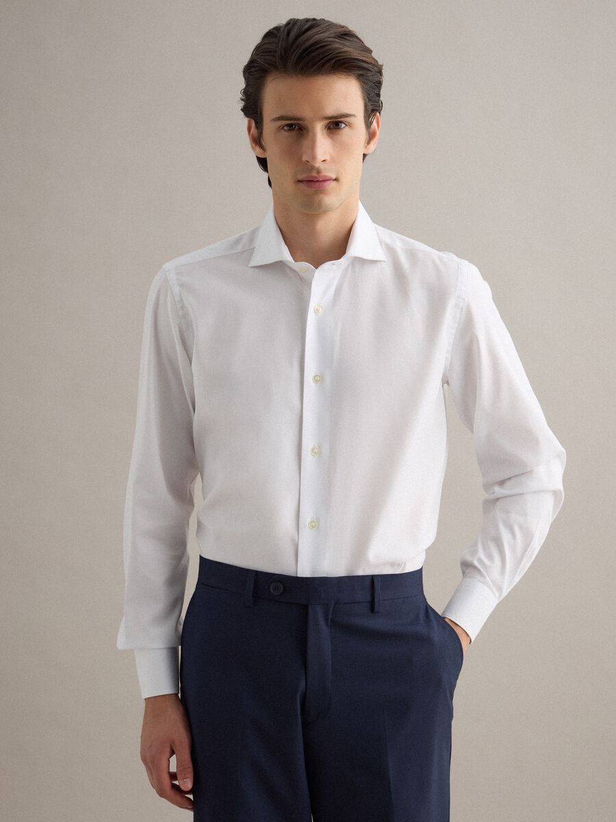 White pure cotton slim fit shirt_0