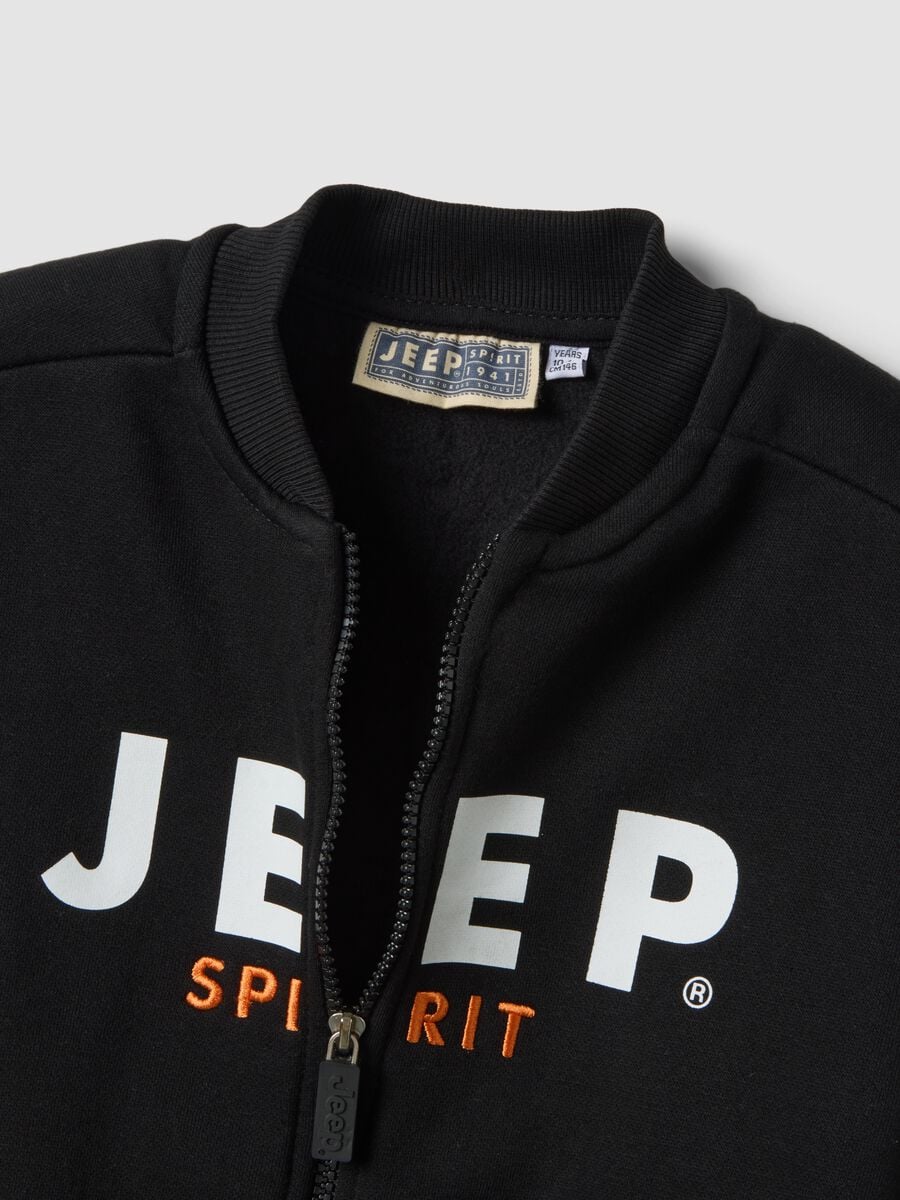 Felpa nera in misto cotone con zip e stampa fronte e retro_2