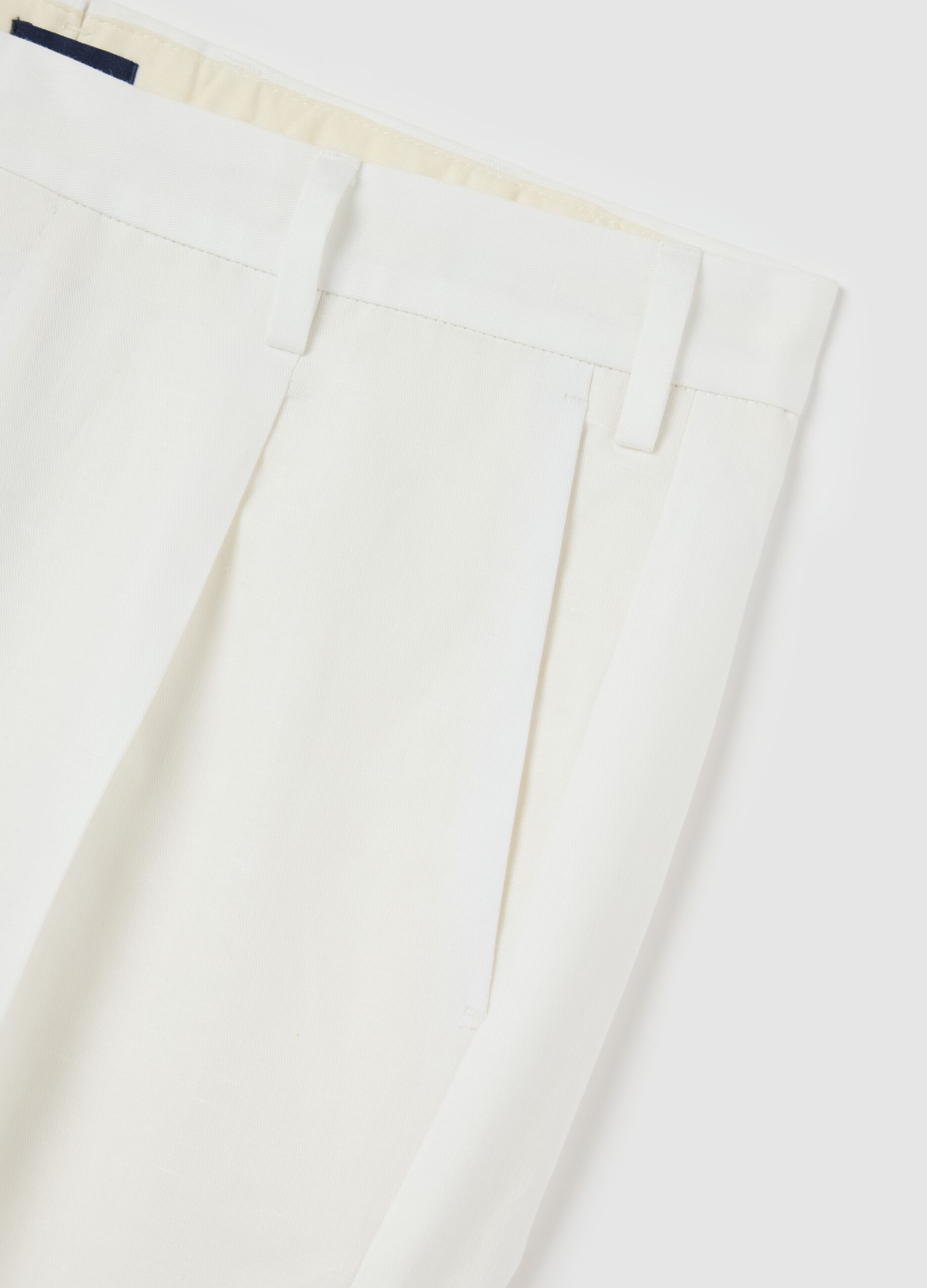 Pantaloni da uomo in cotone e lino bianco regular fit