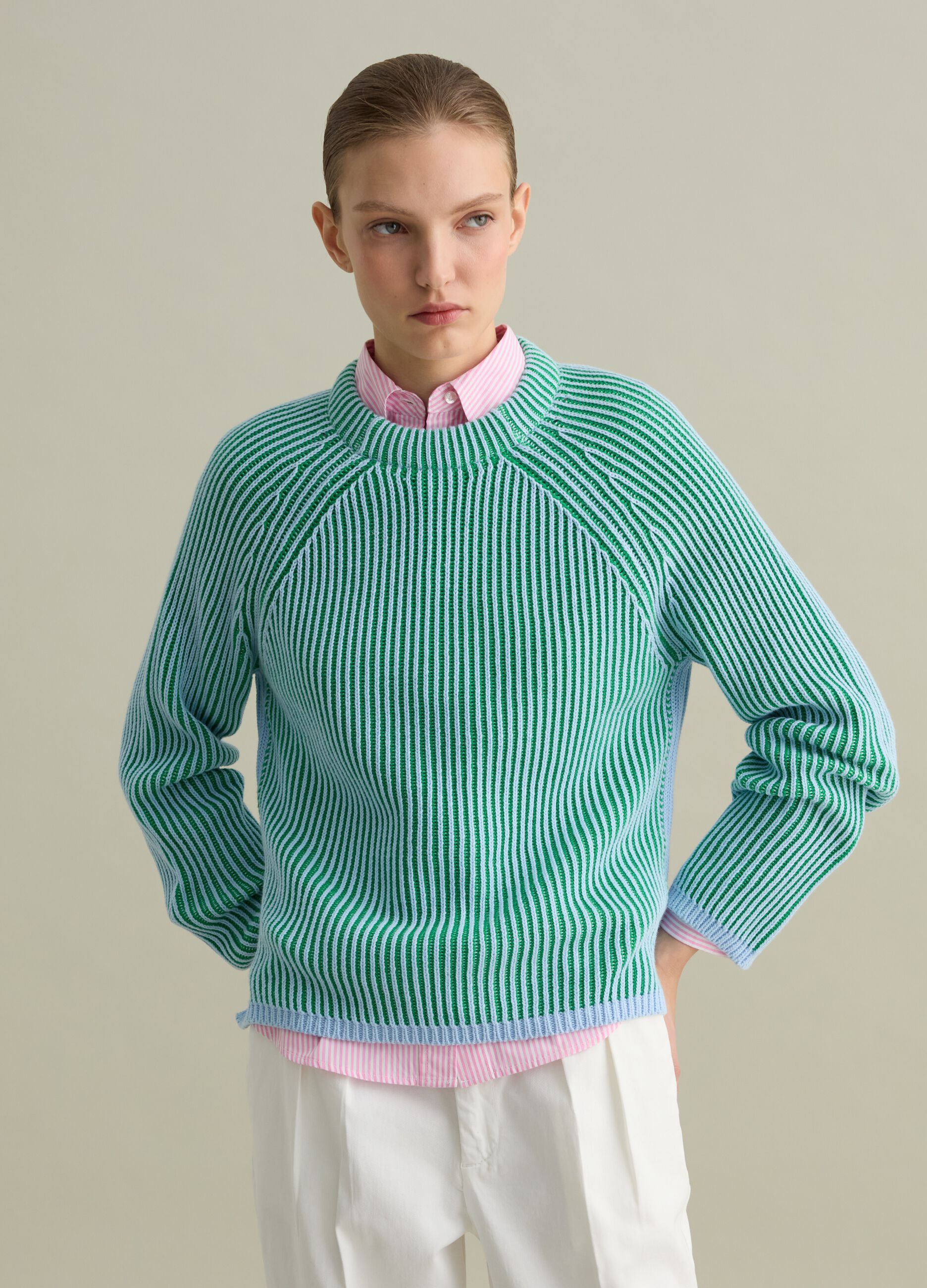Cotton pullover with striped weave