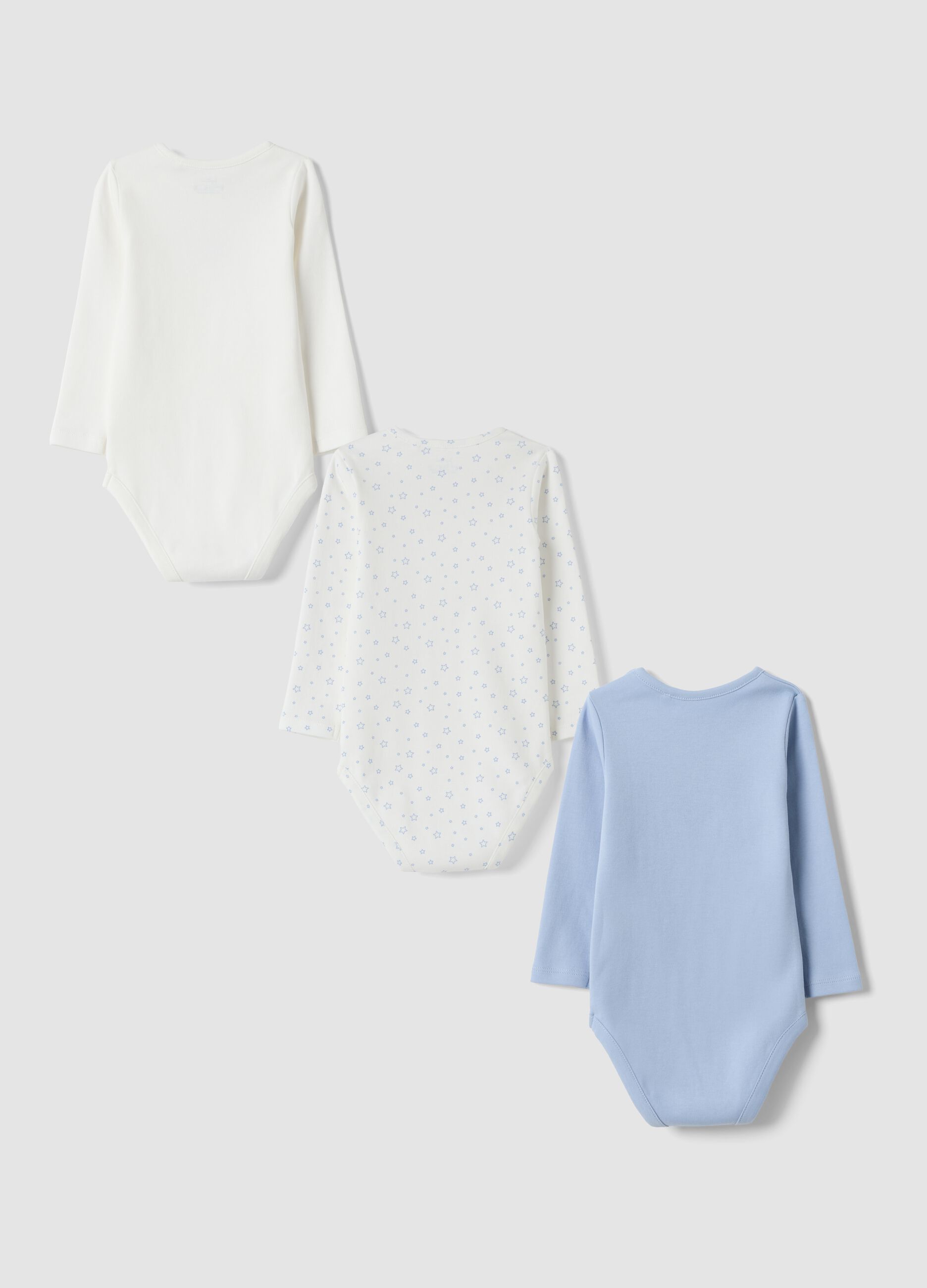 3-pack of blue and white organic cotton babygrows with crew neck
