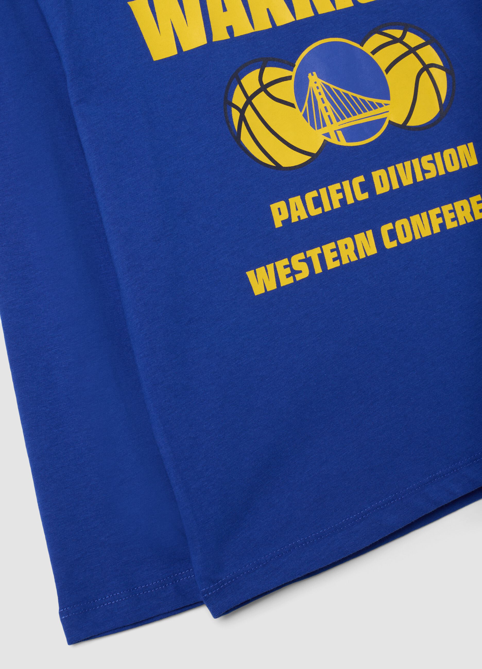 T-shirt blu in puro cotone con stampa basket