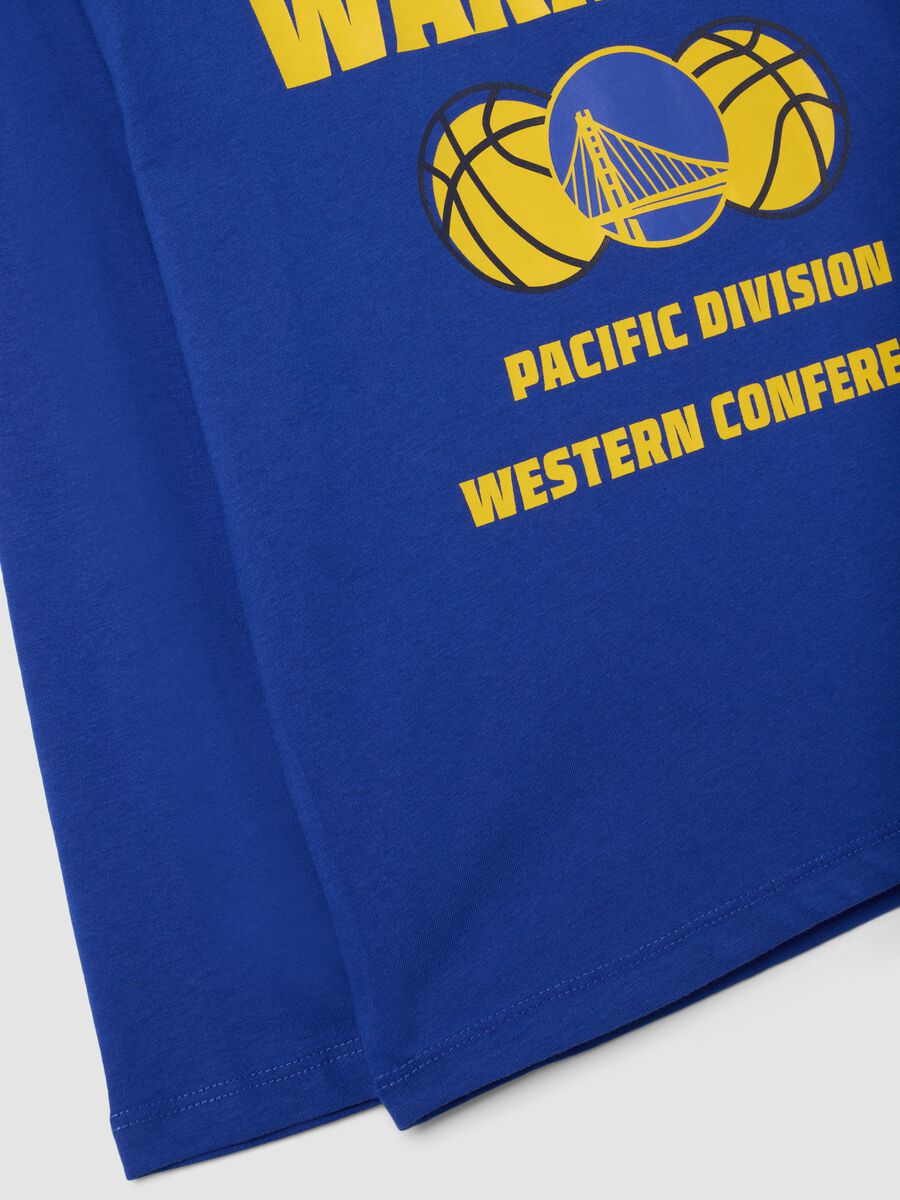 T-shirt blu in puro cotone con stampa basket_3
