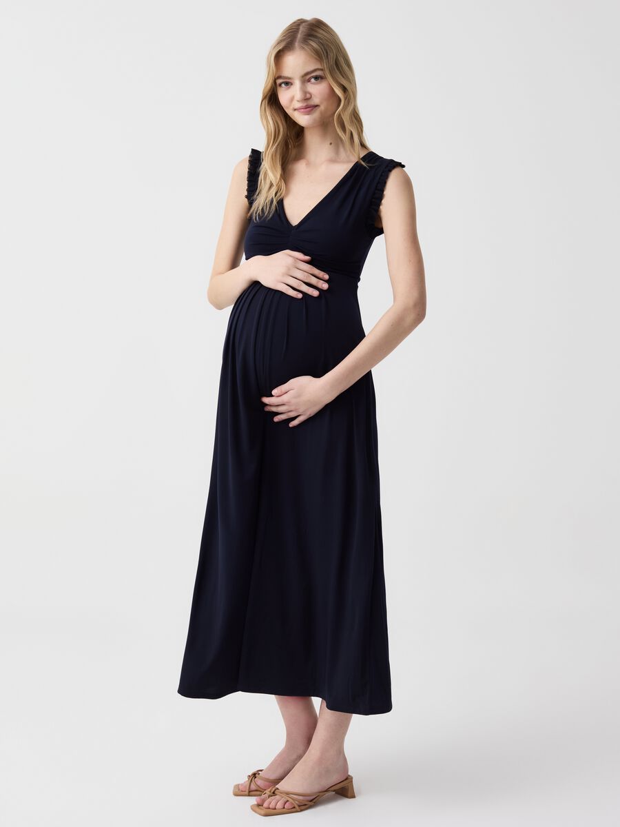 Long maternity dress with V neck_0