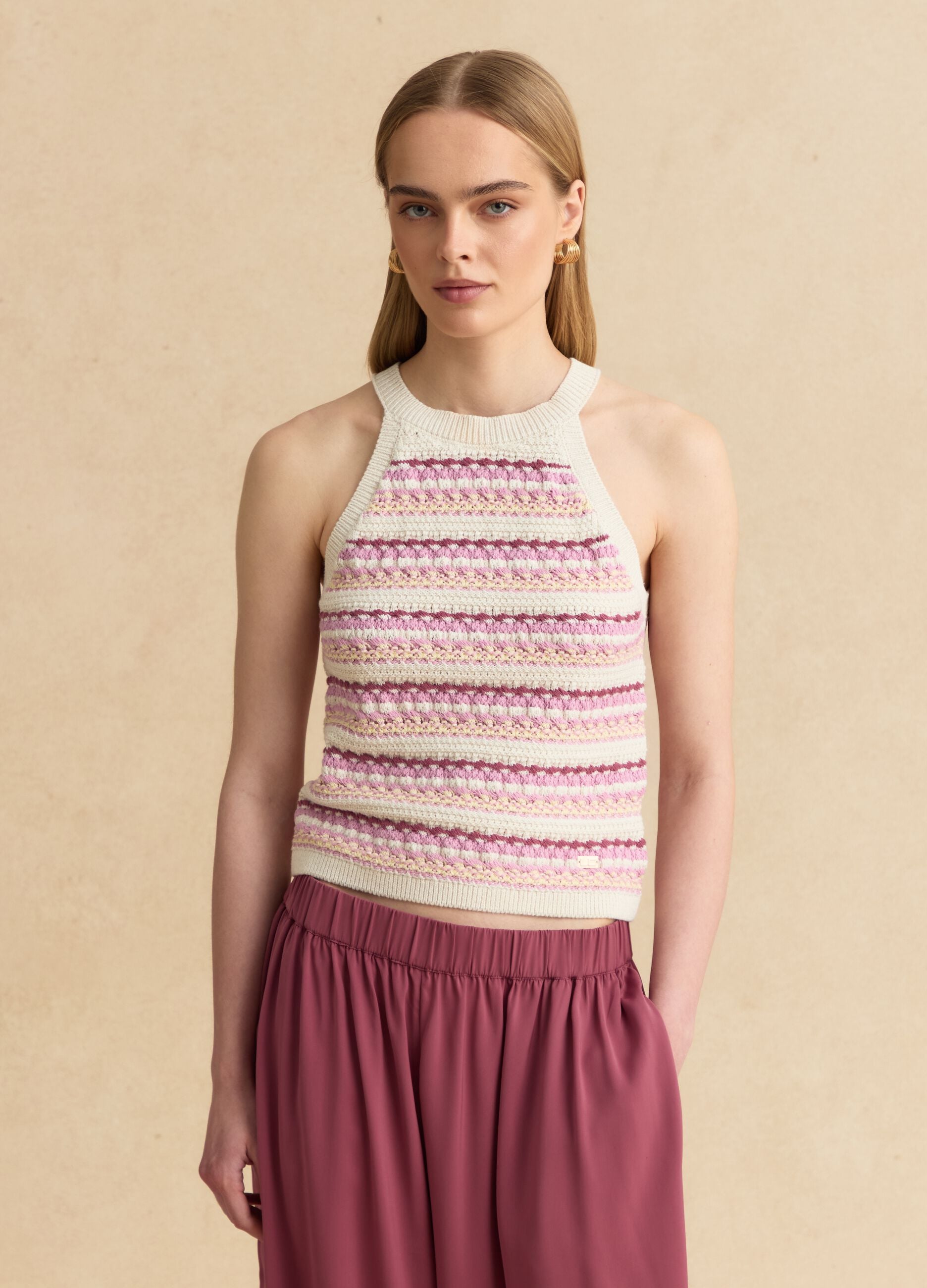 Multicolour fitted cotton-blend tank top