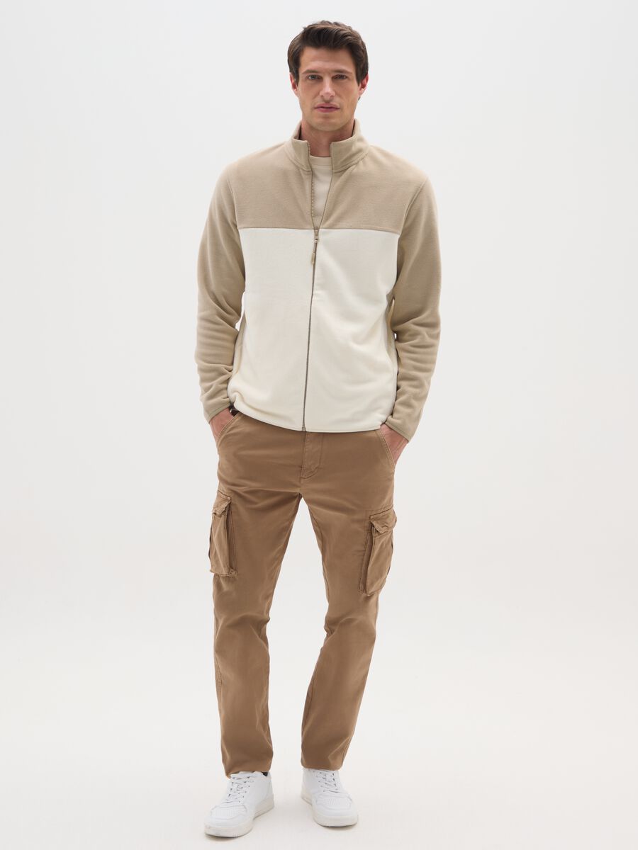 Multicolour regular fit fleece mix high-neck sweatshirt with zip_1