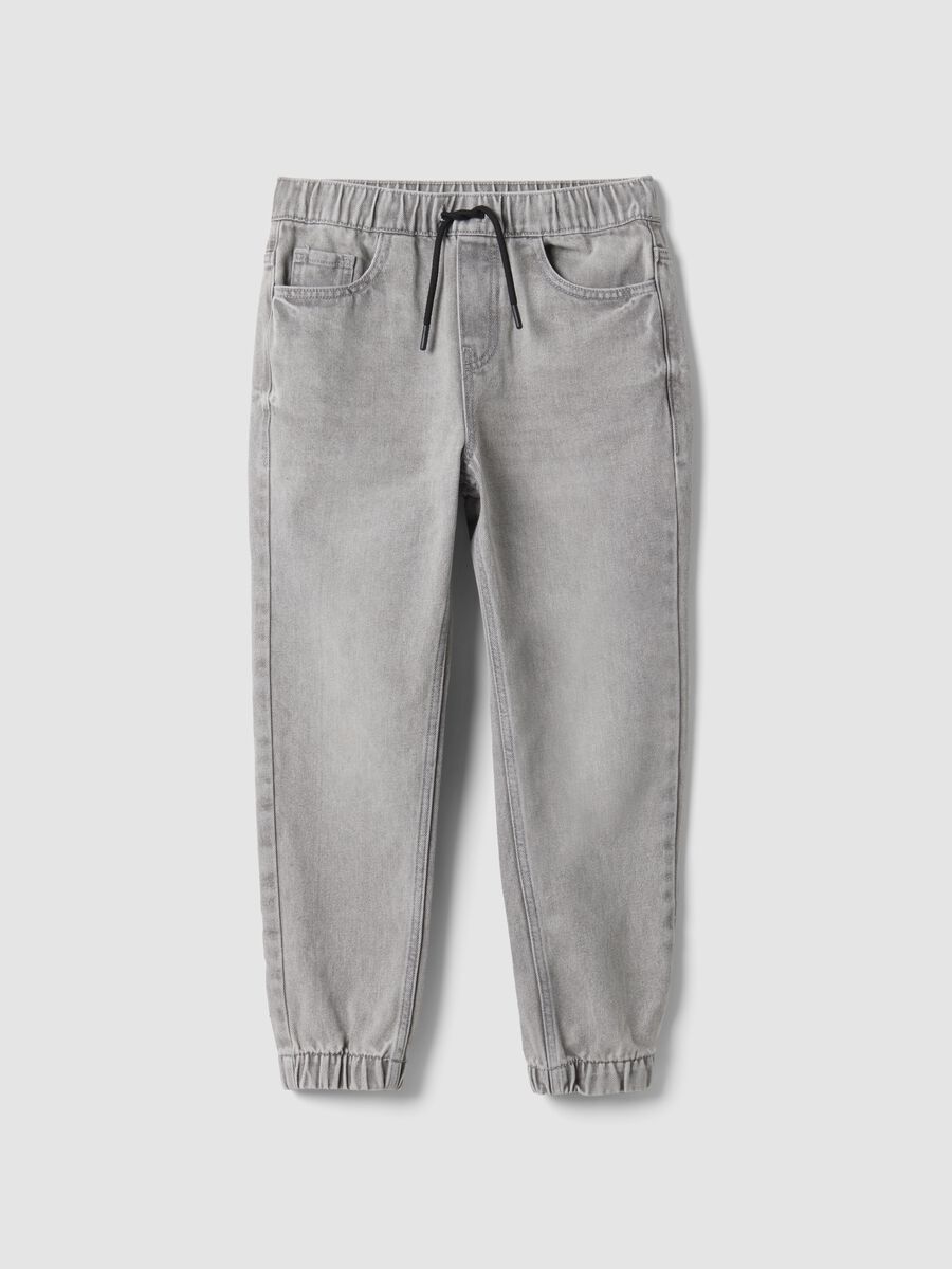 Grey jog denim in a cotton and viscose blend, relaxed fit for boys_0