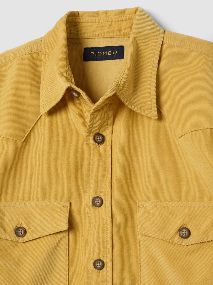 Camicia gialla in puro cotone a coste regular fit_1
