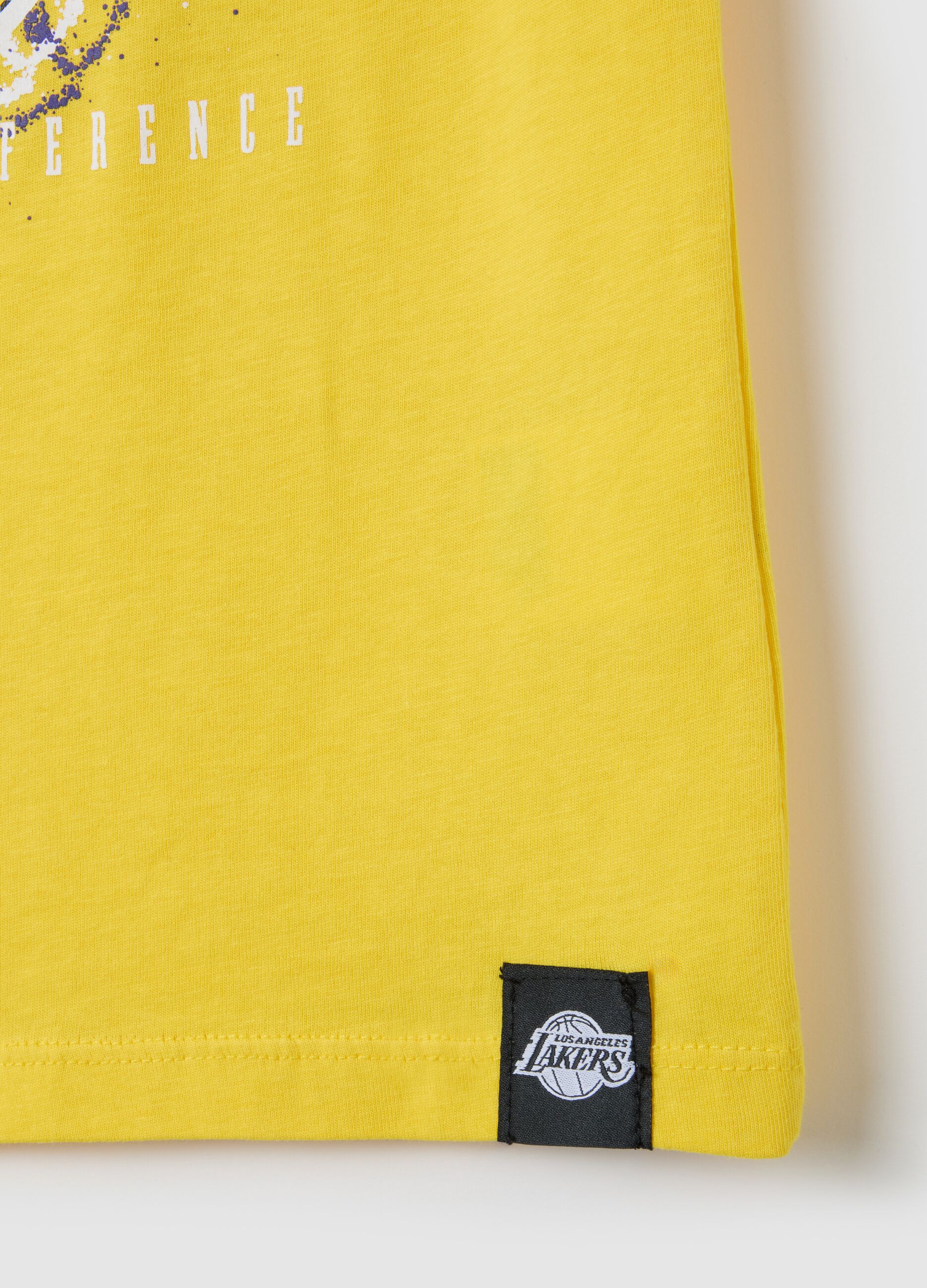 Yellow regular fit pure cotton kids' tank top with Los Angeles Lakers print