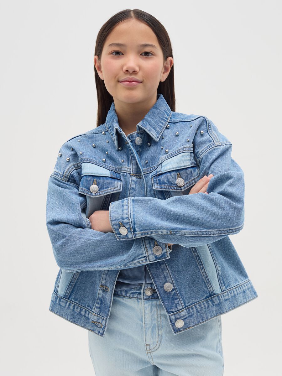 Double wash jacket in denim with beads_0