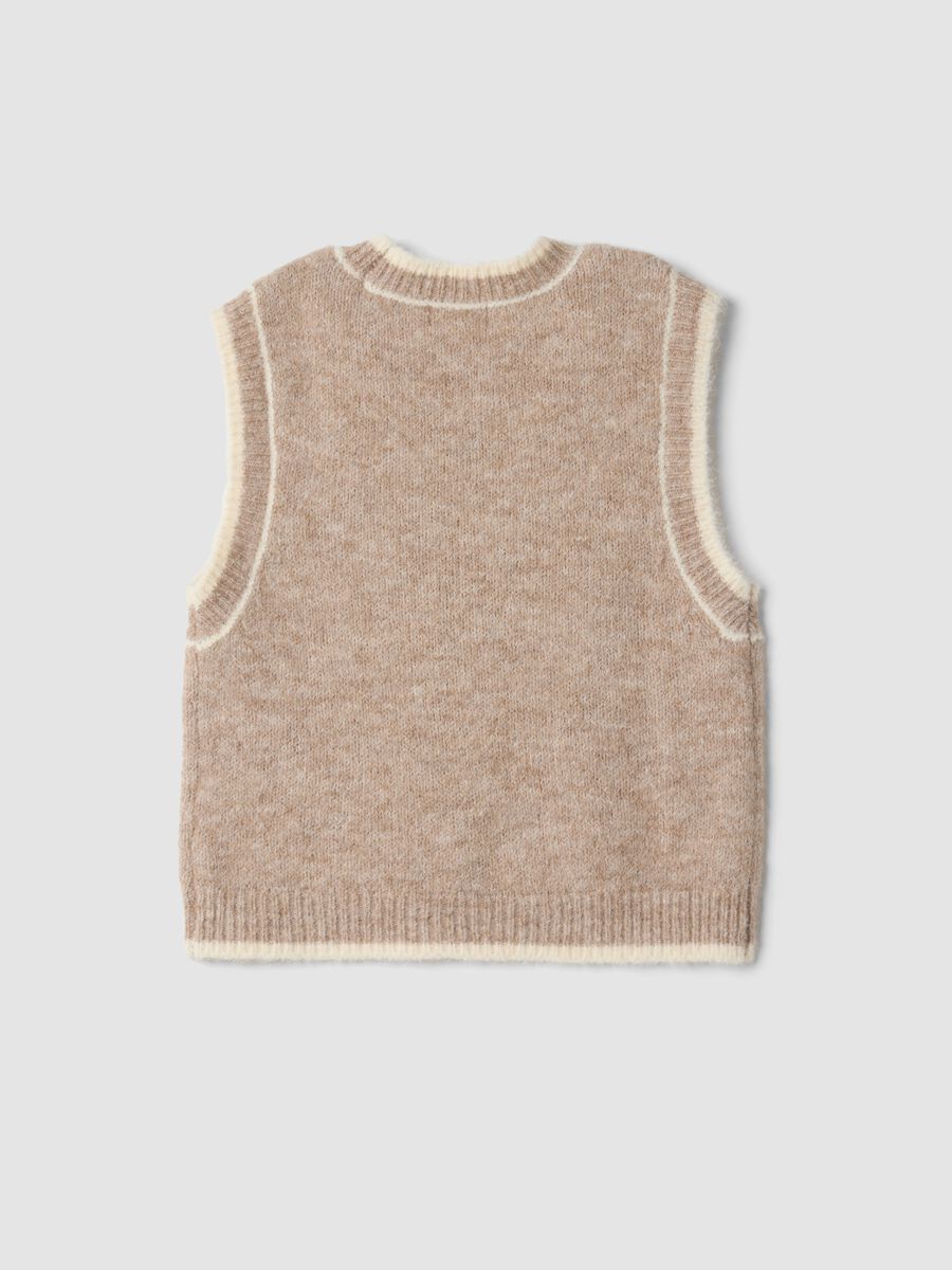 Gilet beige in lana elasticizzata a girocollo over fit_2