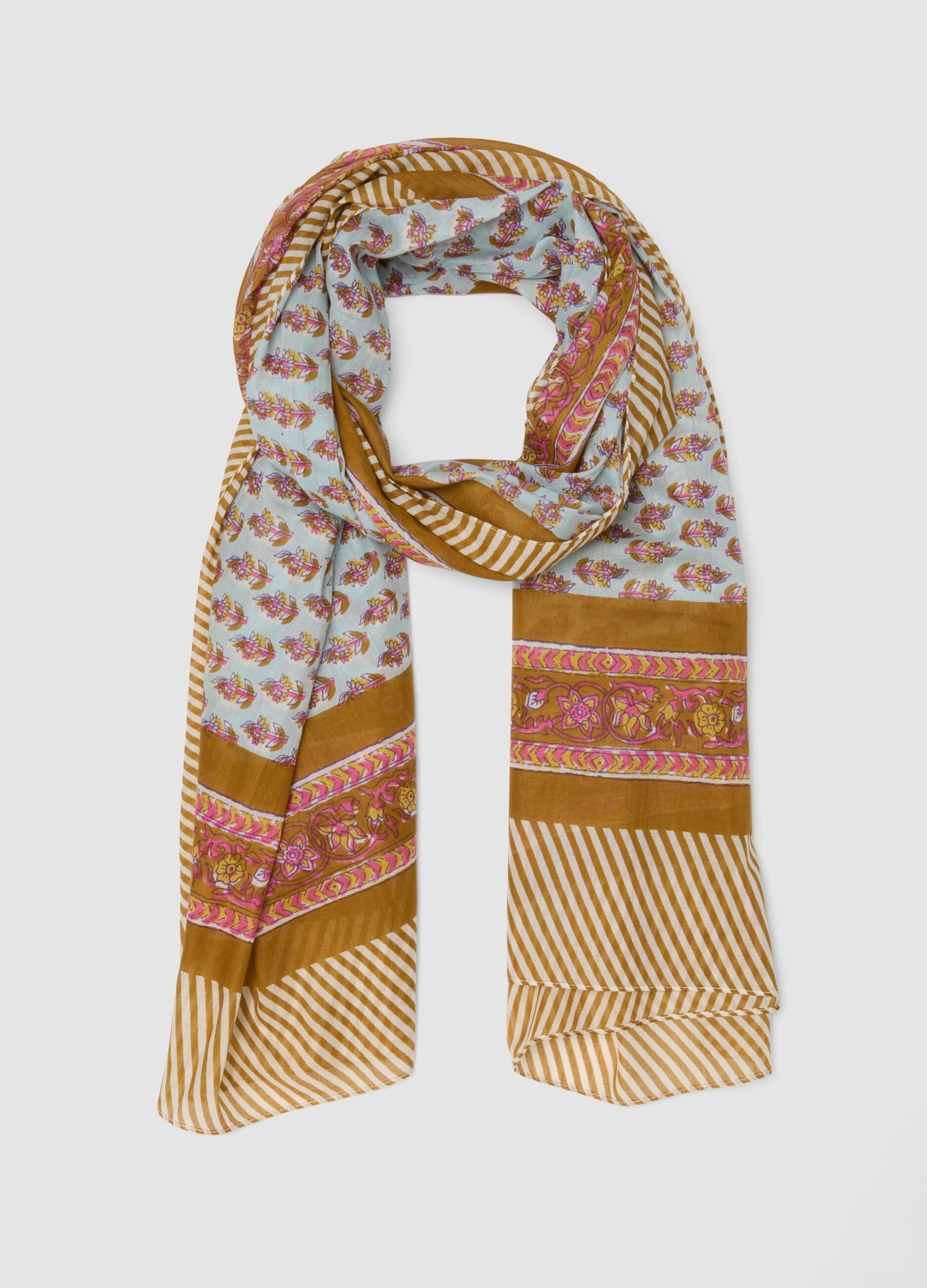 Multicolour pure cotton scarf with floral design