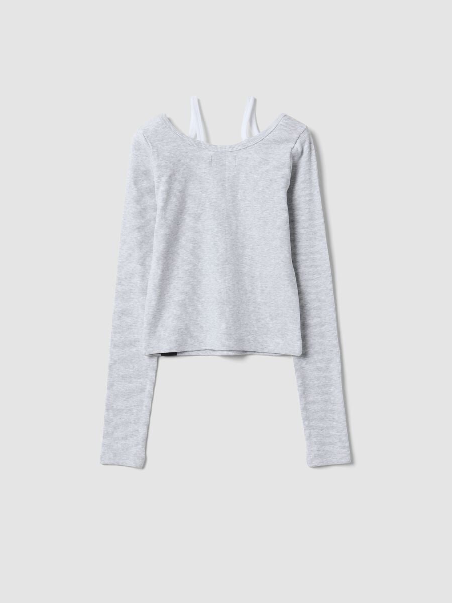 T-shirt grigia in cotone elasticizzato con spalline slim fit_6