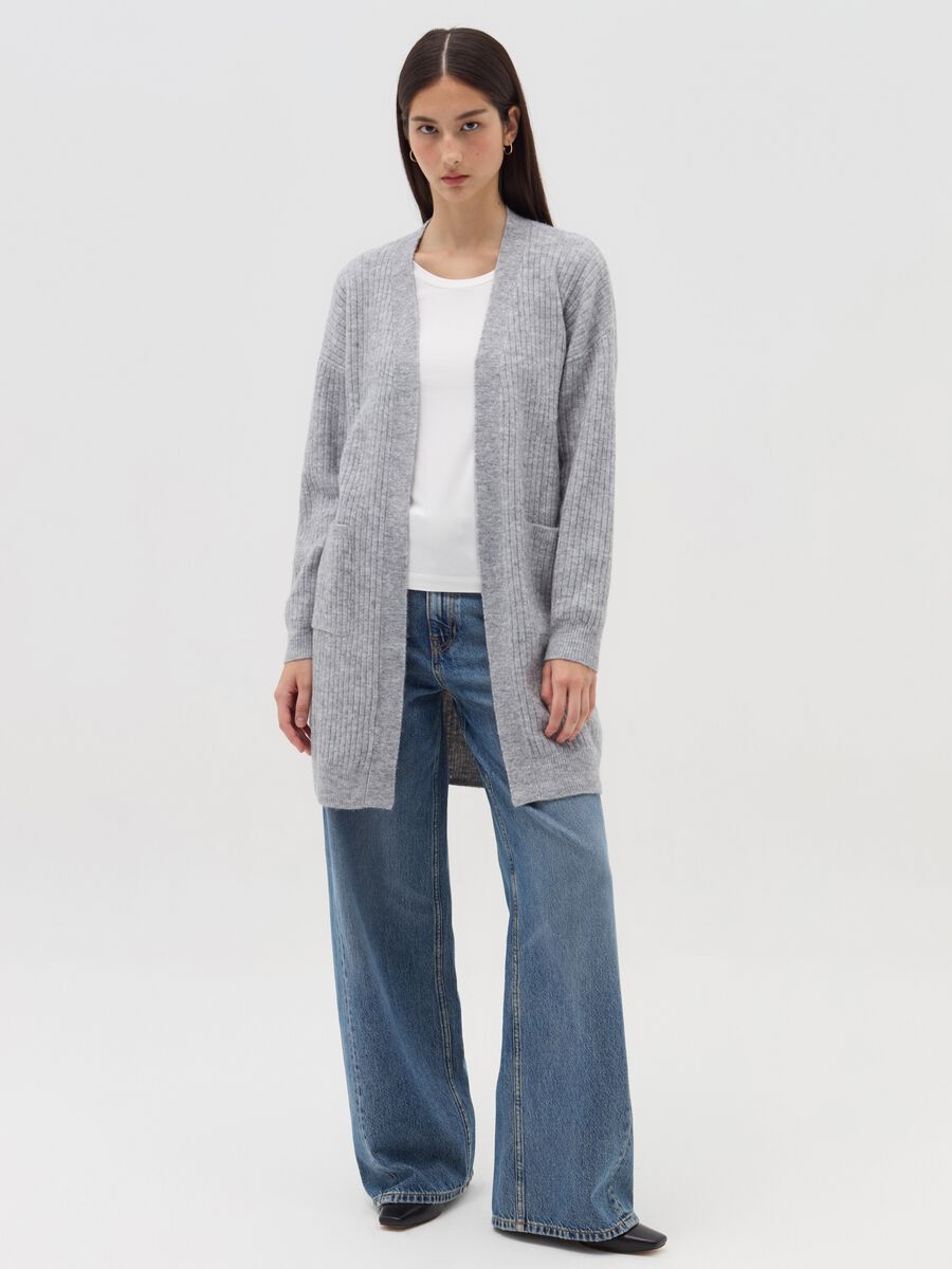 Long ribbed open cardigan_1