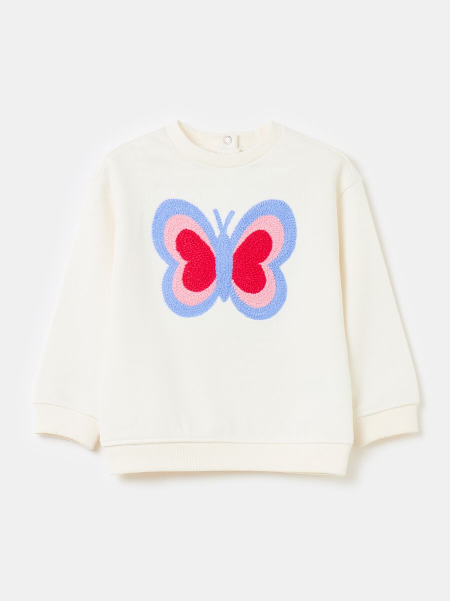 Cotton sweatshirt with butterfly embroidery_0