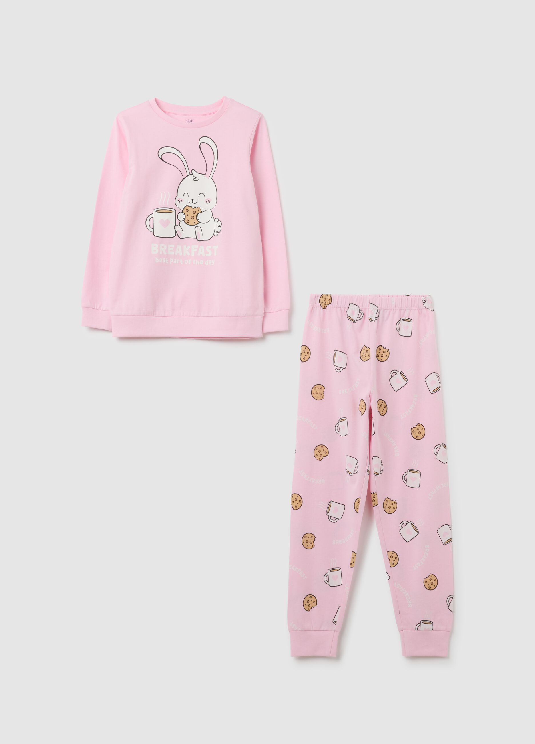 Girls' pink pure cotton pyjamas with print