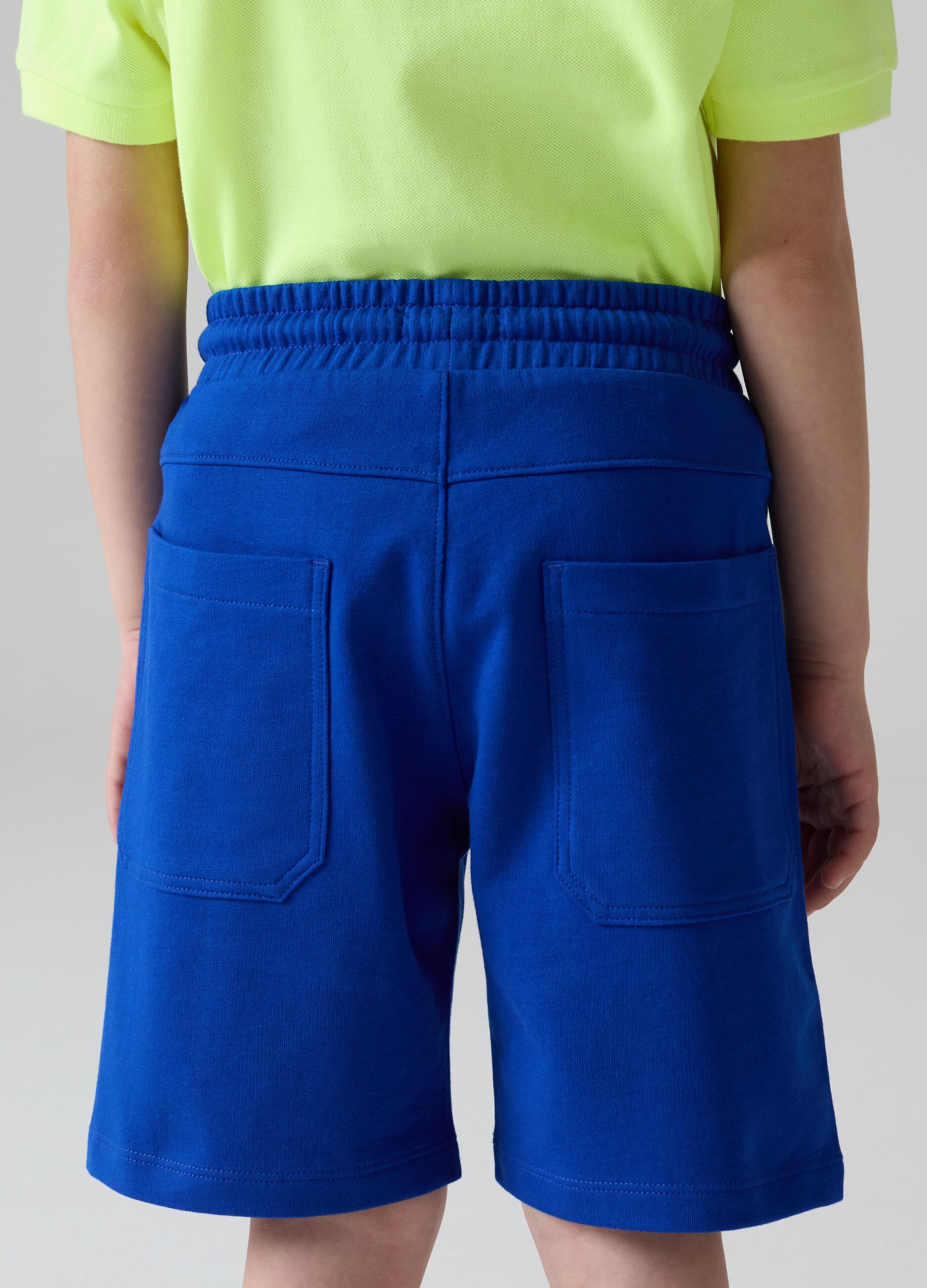 Fleece Bermuda shorts with logo embroidery and drawstring