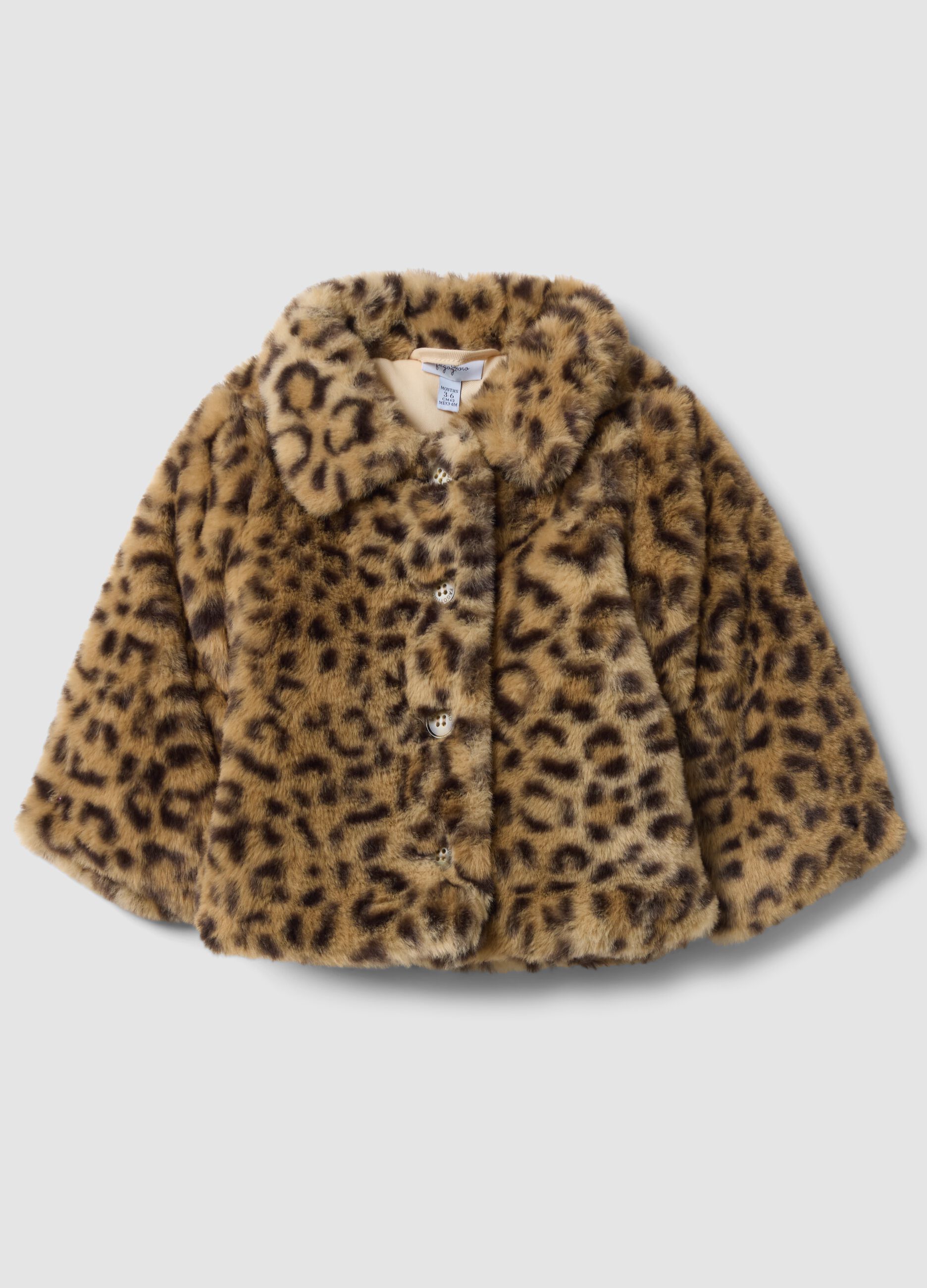 Brown padded animal print jacket with buttons for baby girl