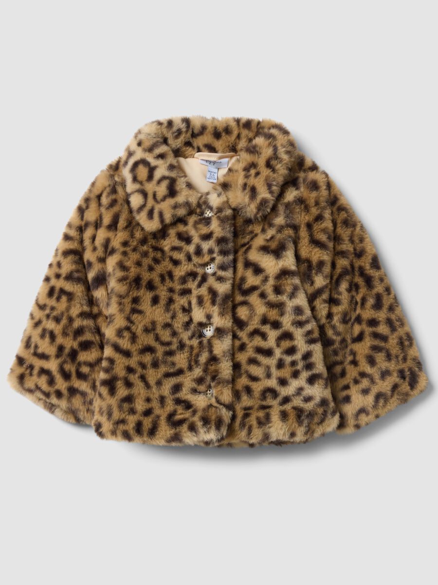 Giacca marrone imbottita animalier con bottoni per neonata_0