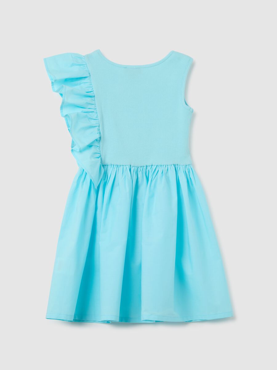 Blue Cotton Regular Fit Girl's Dress with Flounce_1