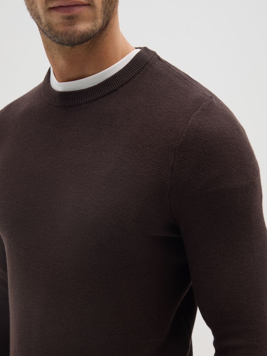 Brown cotton blend regular fit sweater_3