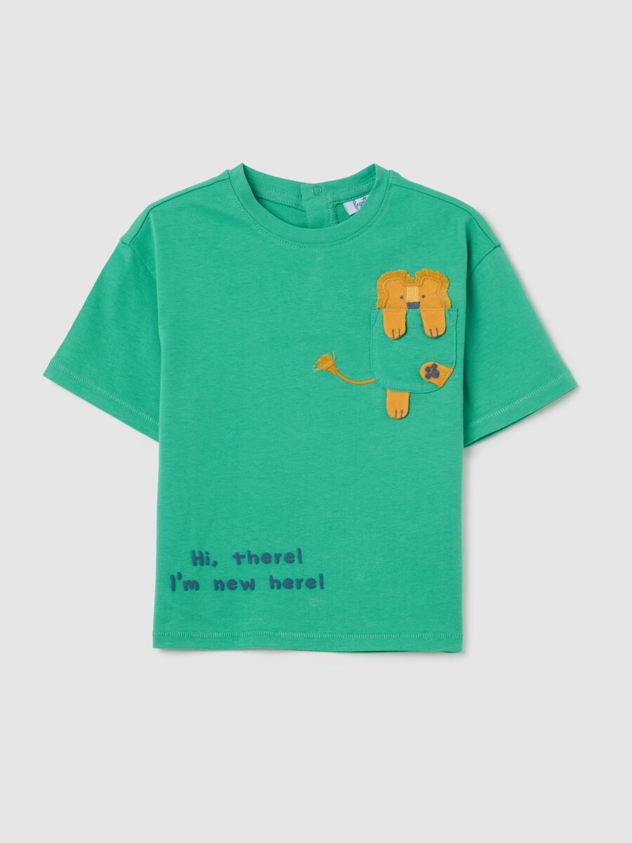 Green cotton T-shirt with lion motif_0
