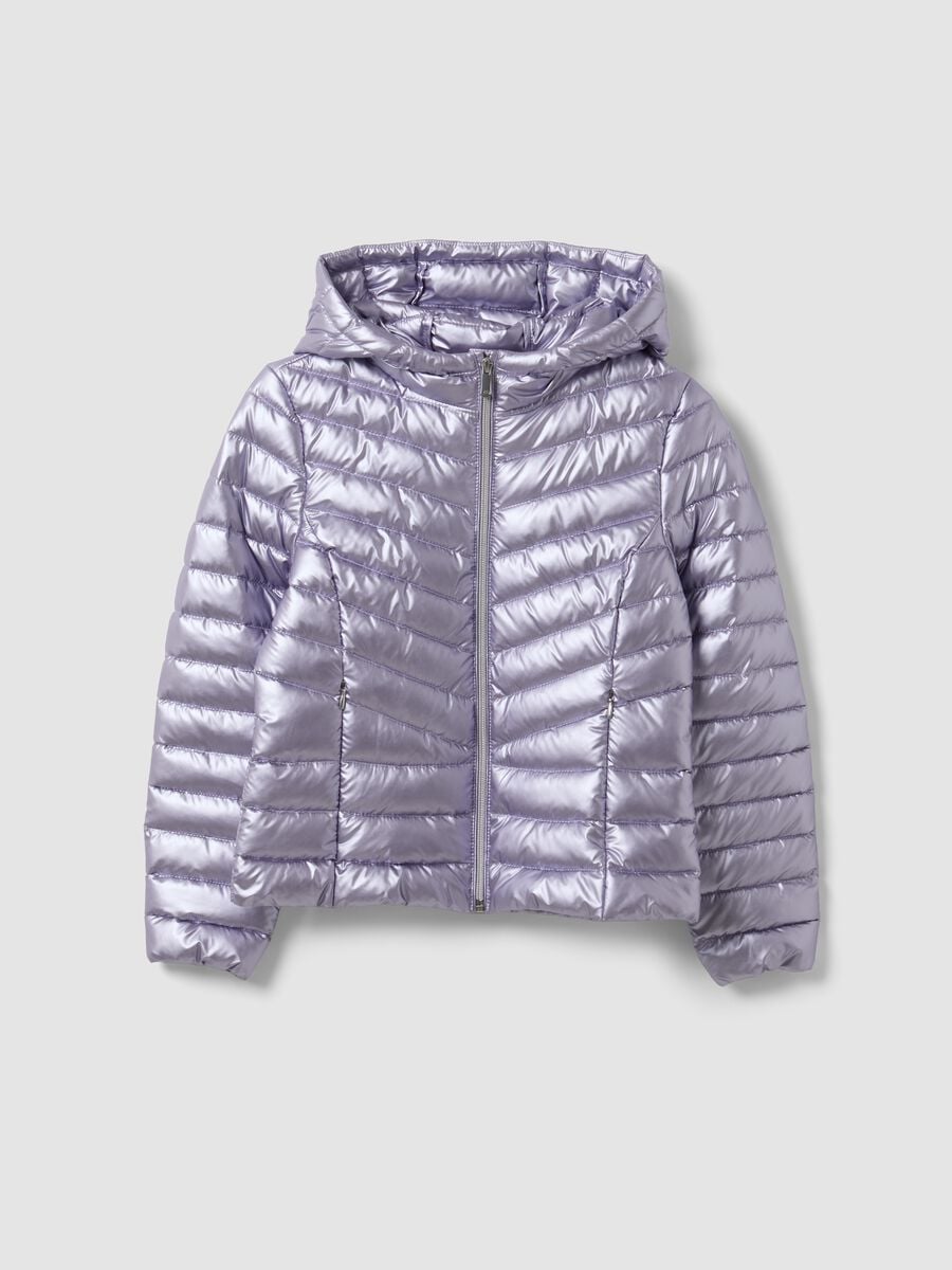 Purple Ultralight padded jacket with hood and zip for girls_4
