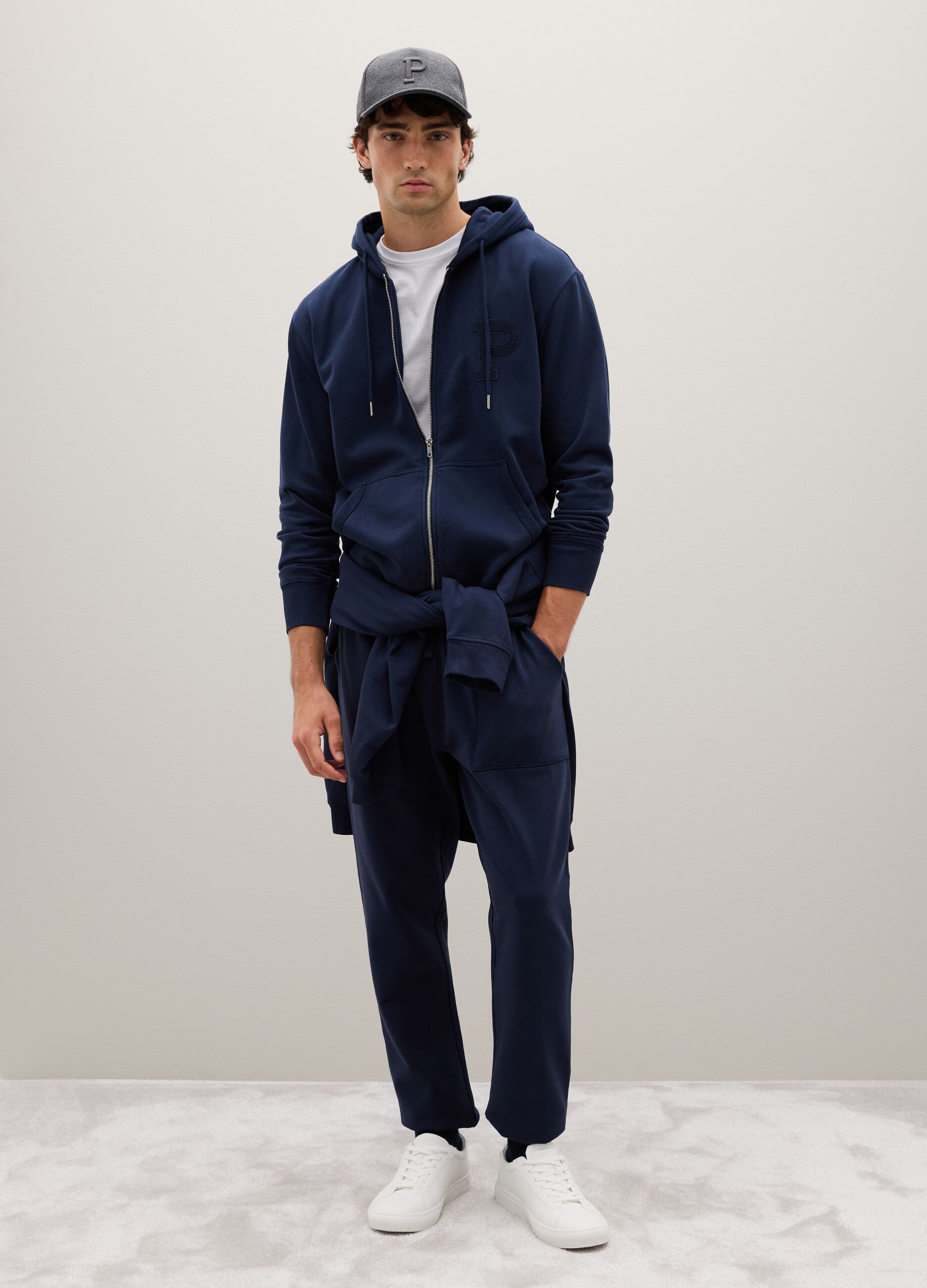 Blue Cotton Hooded Sweatshirt