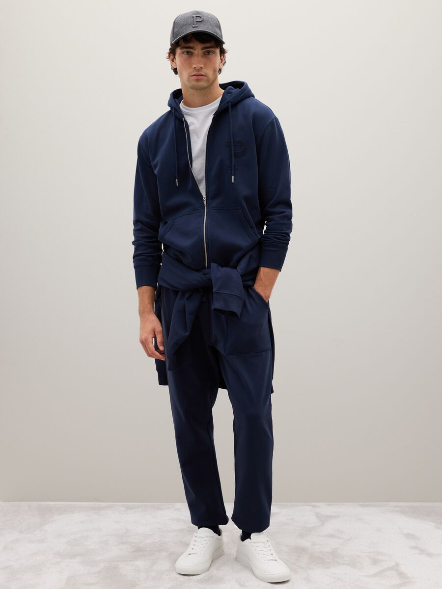 Felpa blu con cappuccio in cotone_2