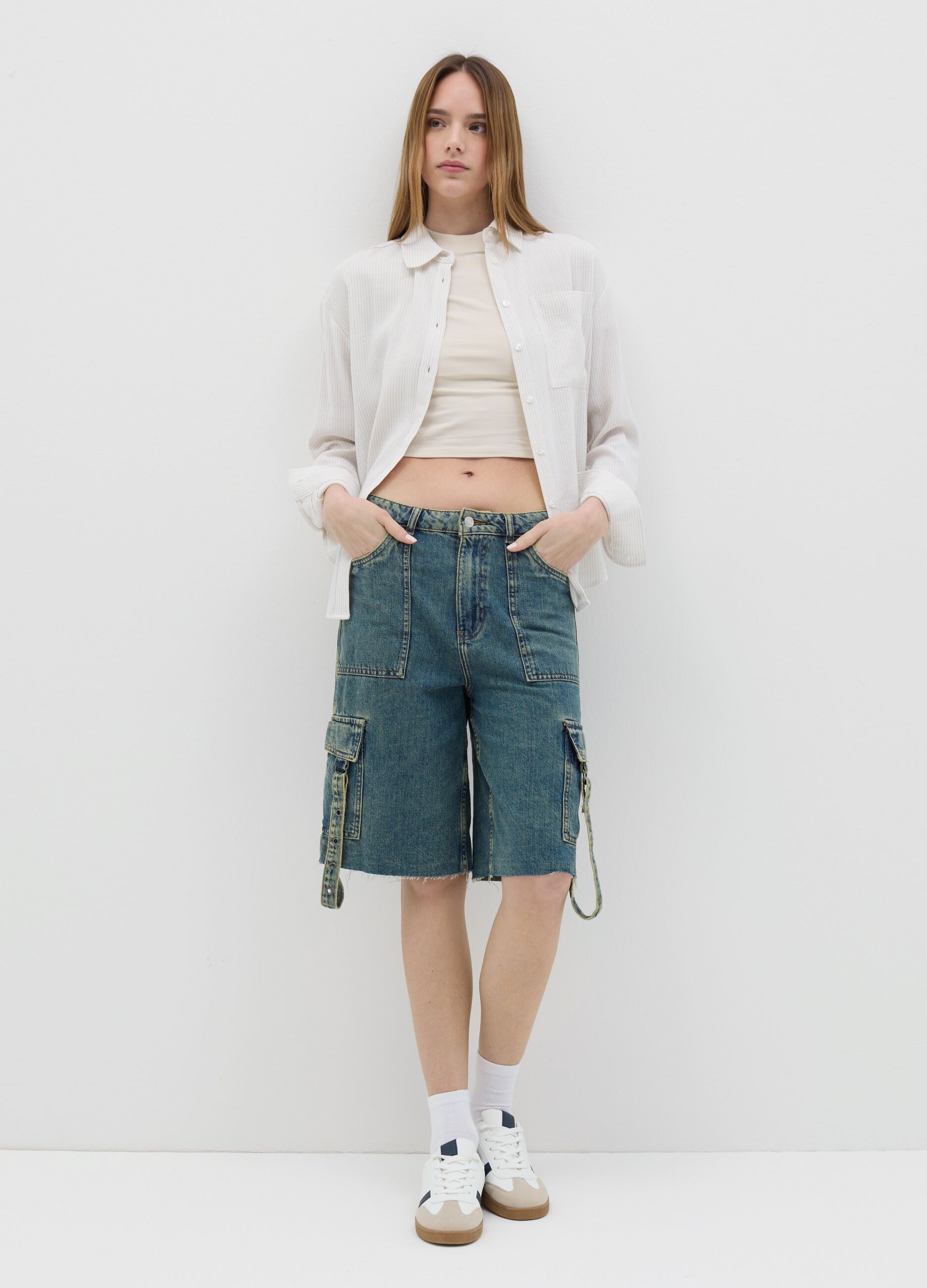 Striped beige shirt in cotton and linen