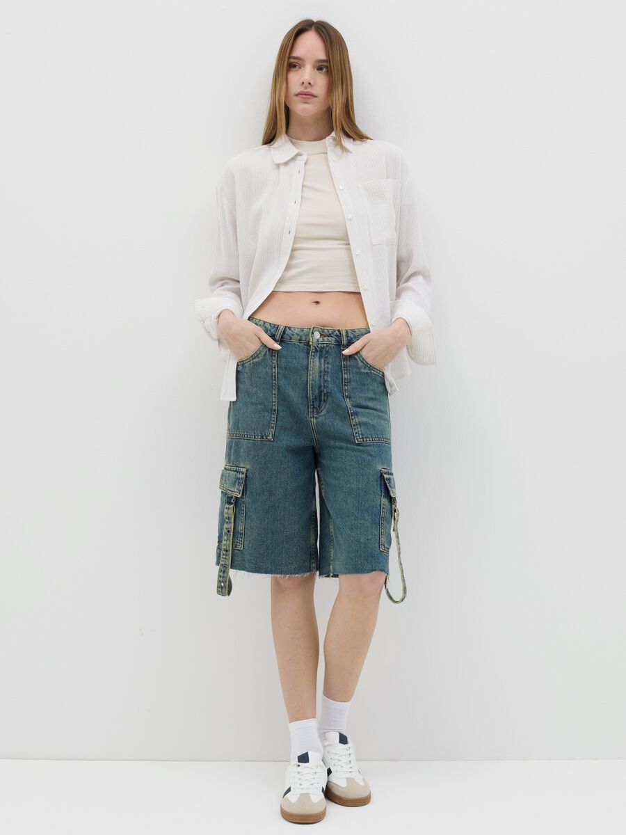 Striped beige shirt in cotton and linen_1