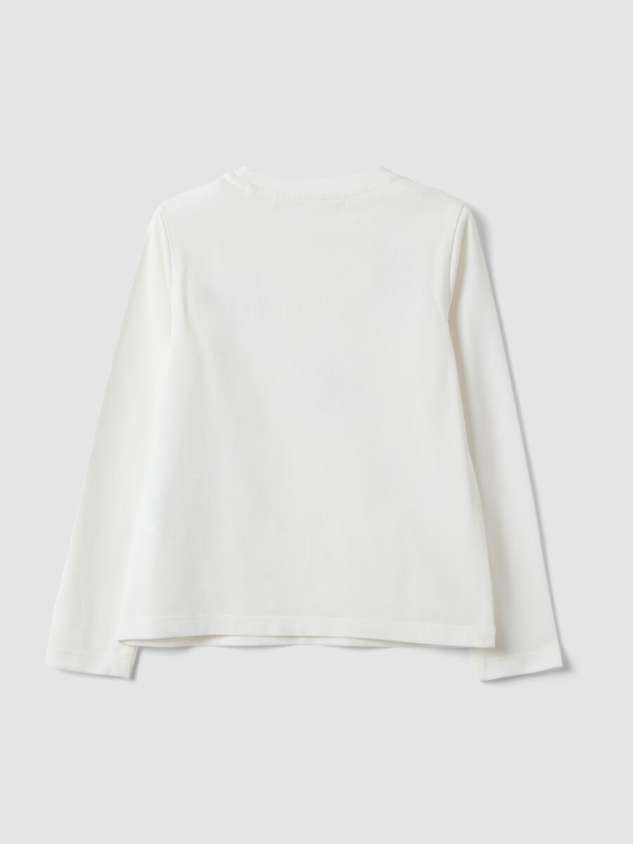 T-shirt bianca in cotone elasticizzato con girocollo_1