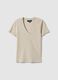 Beige Stretch Cotton Regular Fit T-shirt Deep V_0