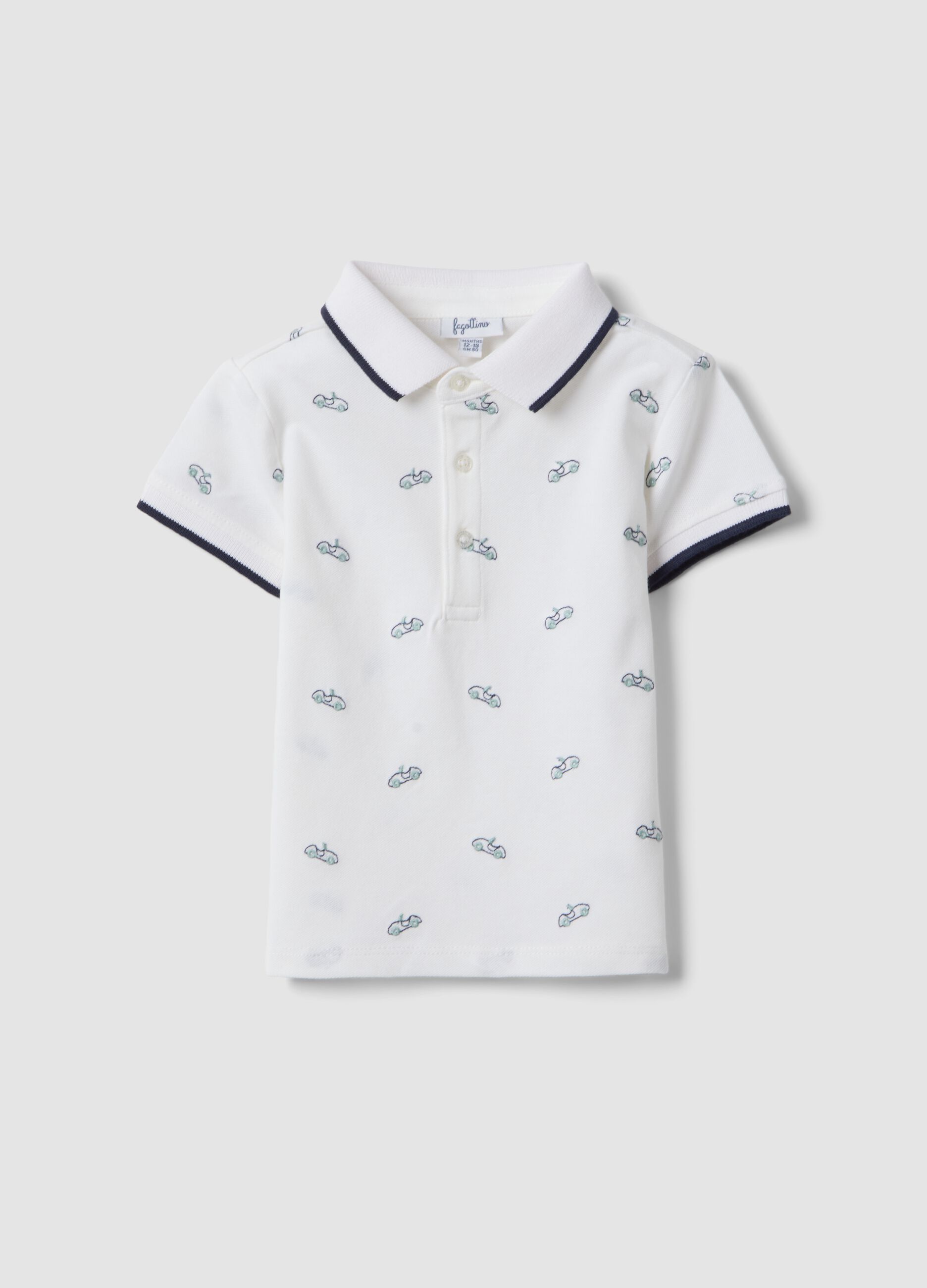 White short-sleeve stretch cotton polo shirt