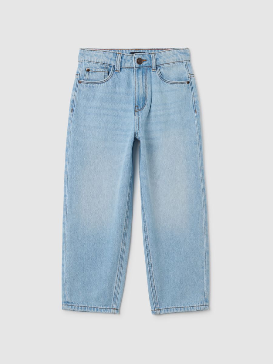 Blue cotton blend regular fit children's jeans_0