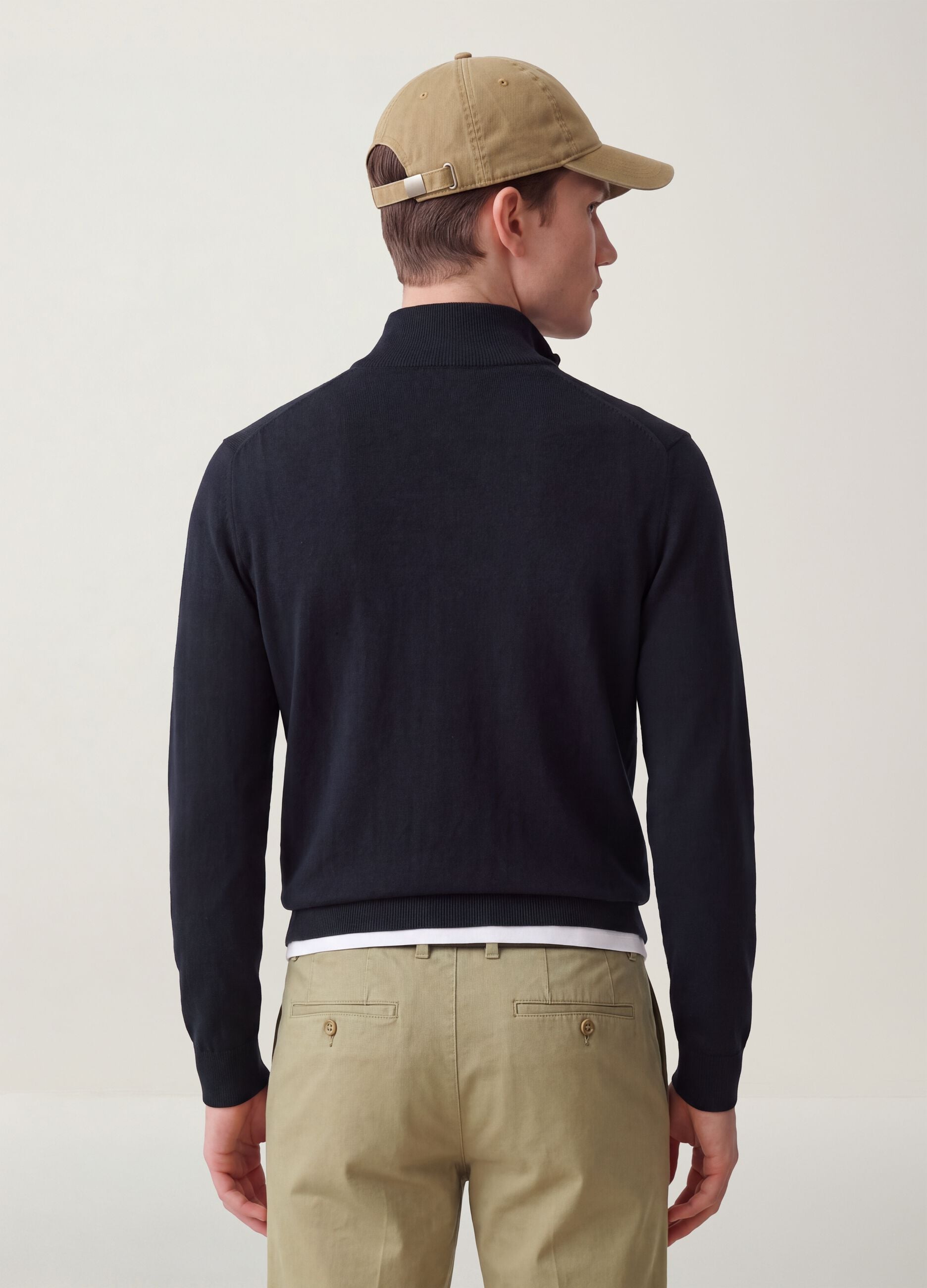 Blue cotton and cashmere blend polo jumper