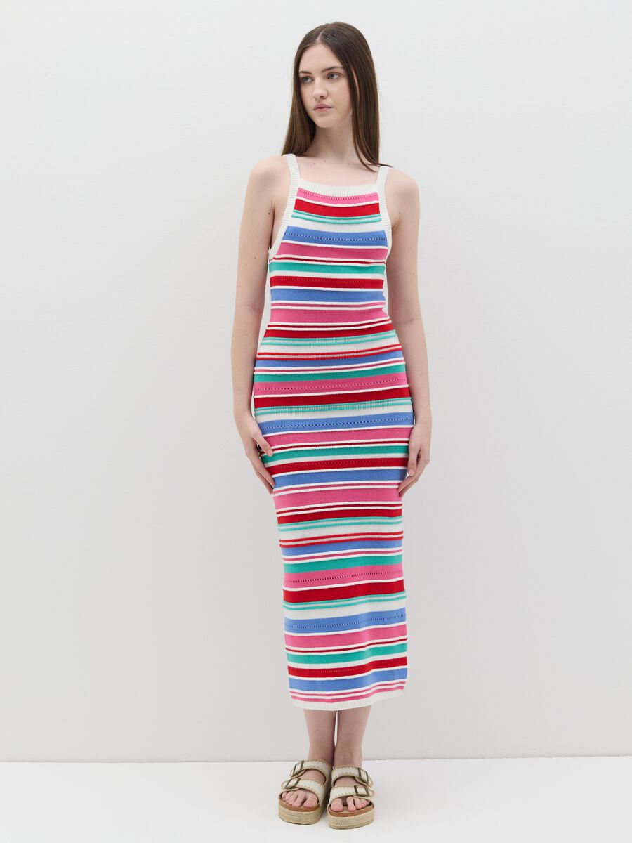 Sleeveless dress with multicoloured stripes_0