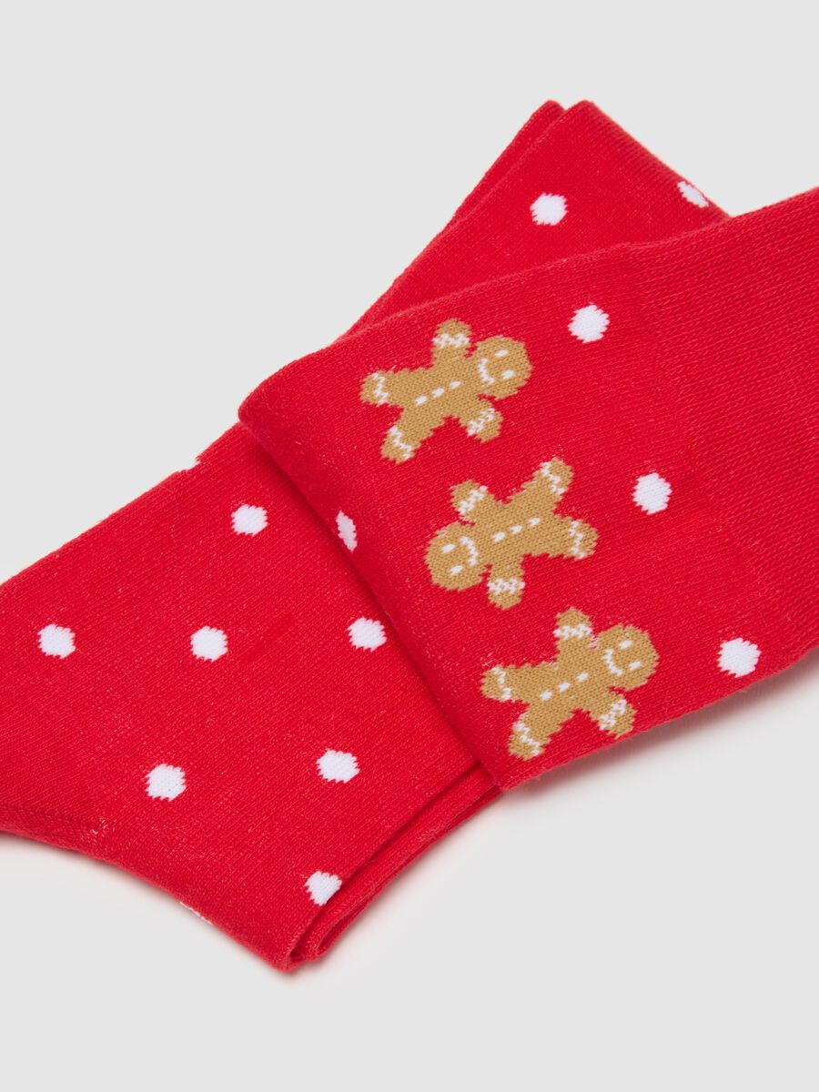 Red polka dot cotton blend Christmas long socks_2
