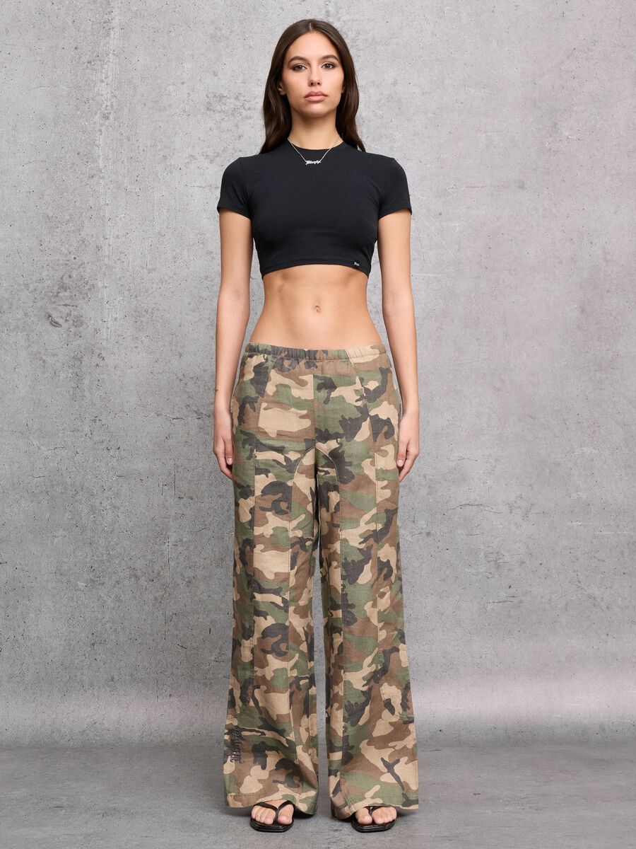 100% Linen Wide-Leg Camo Trousers_0