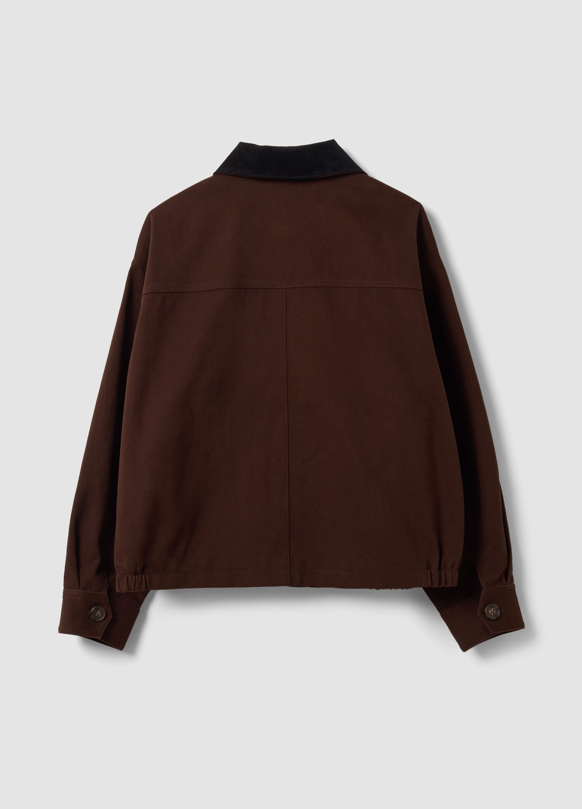 Brown pure cotton bomber jacket with contrasting collar, regular fit