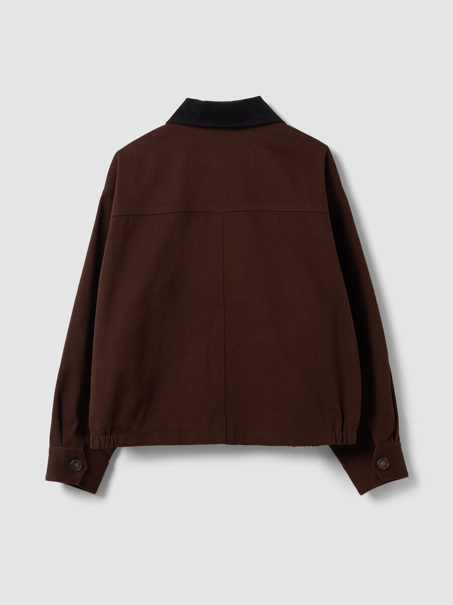 Bomber marrone in puro cotone con colletto a contrasto regular fit_1