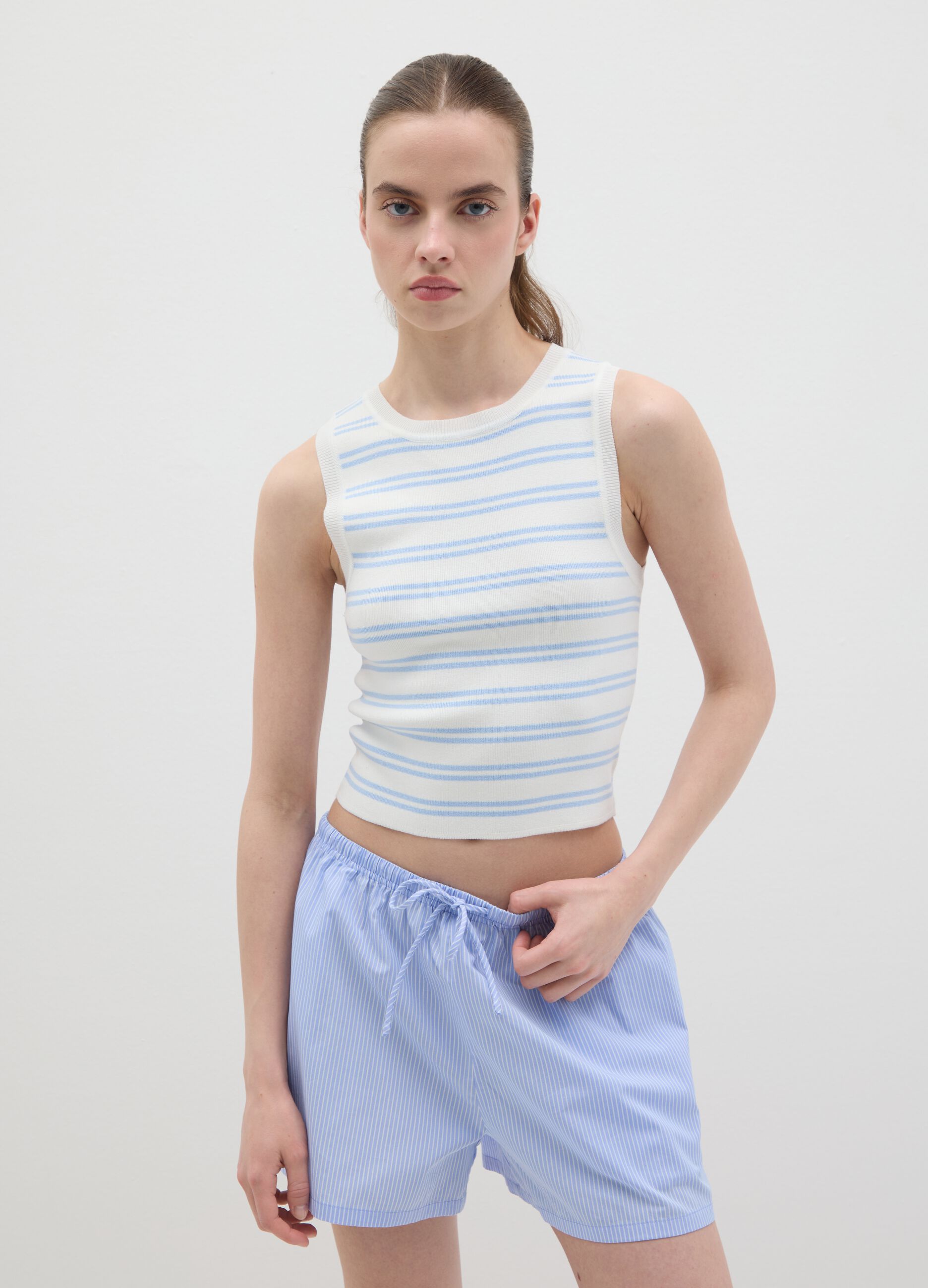 B.Angel Blue and White Striped Sleeveless Top