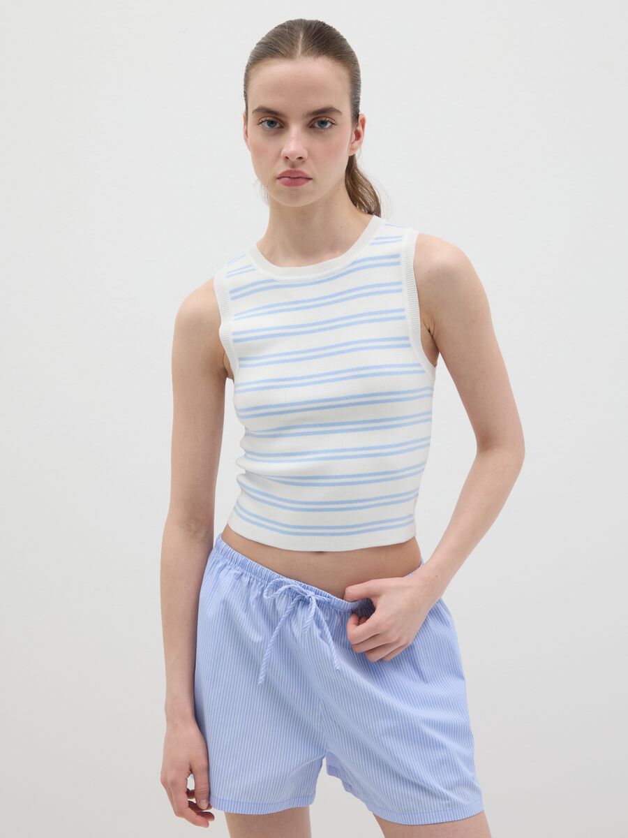 B.Angel Blue and White Striped Sleeveless Top_1