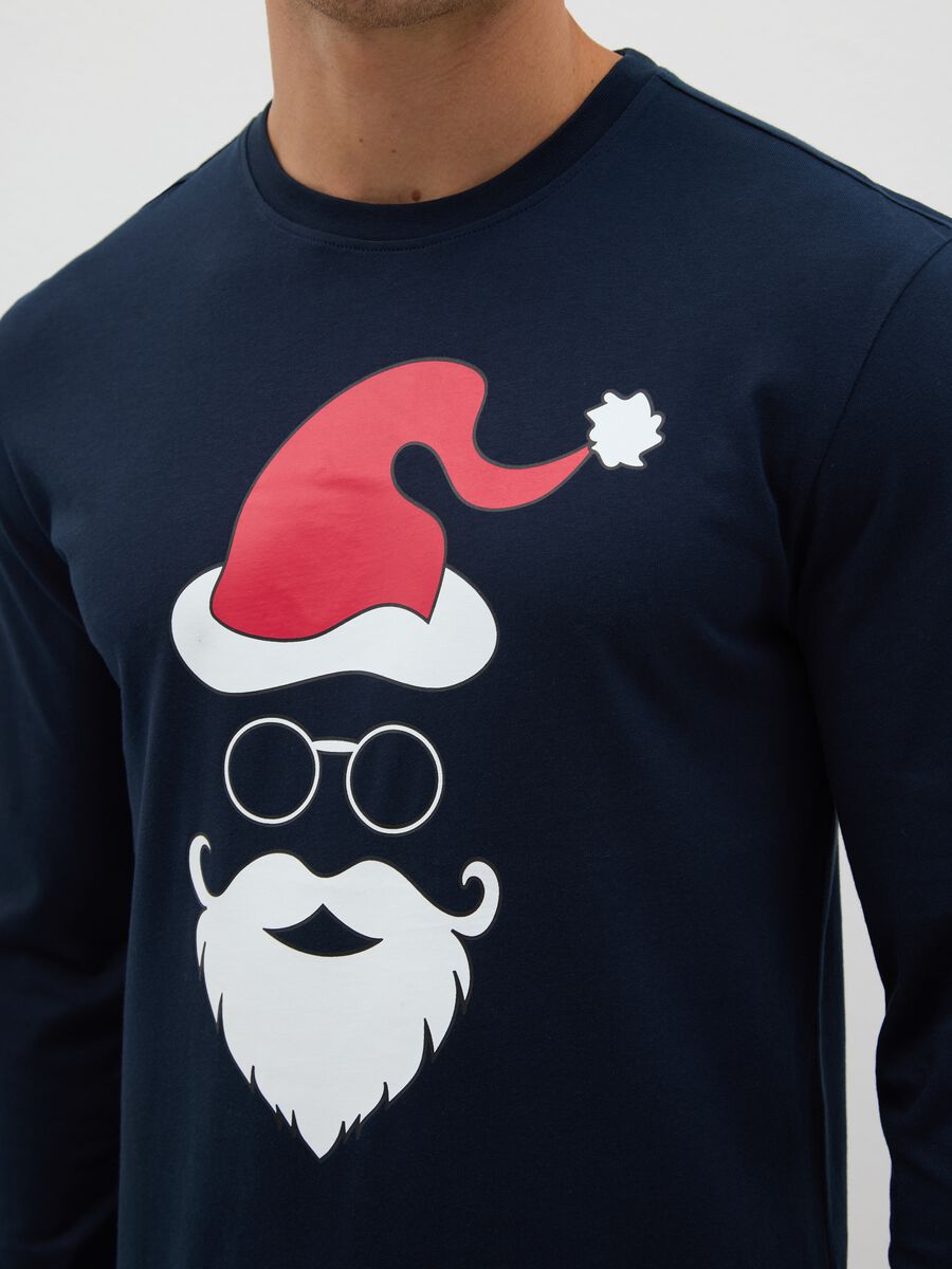 Regular fit blue Christmas pyjama top in pure cotton_3